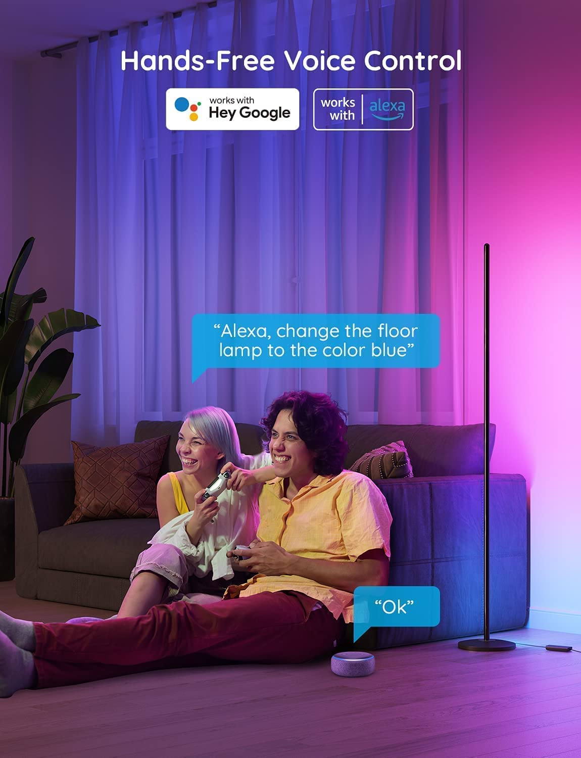 - Govee LED Floor Lamp | Corner Floor Lamp | Works with Alexa Google Assistant -