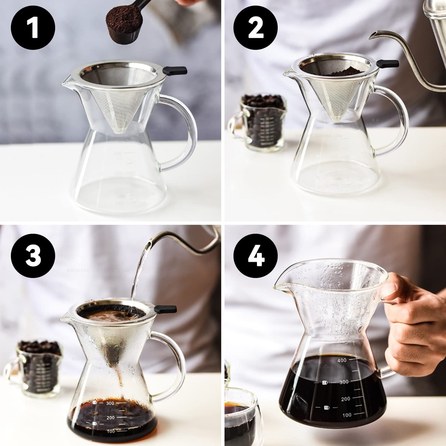 - HERCHR Pour Over Coffee Maker | 400ml/14Oz | Borosilicate Glass Pour Over Coffee Brewer -
