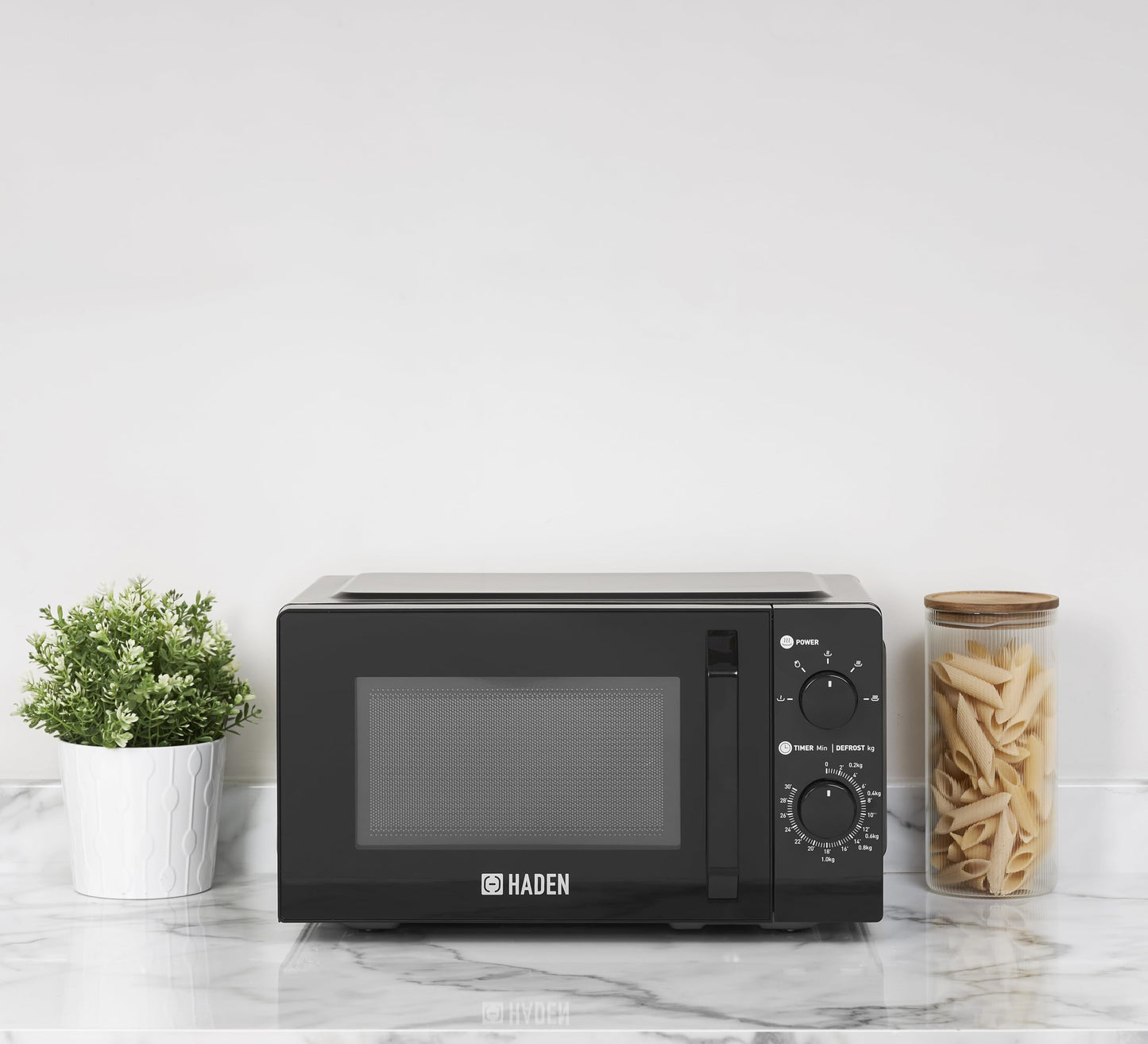 - Haden 17L Black Microwave Oven | Silent End Signal | 700W Microwave with 5 Power Levels | Manual Controls | Defrost Function -