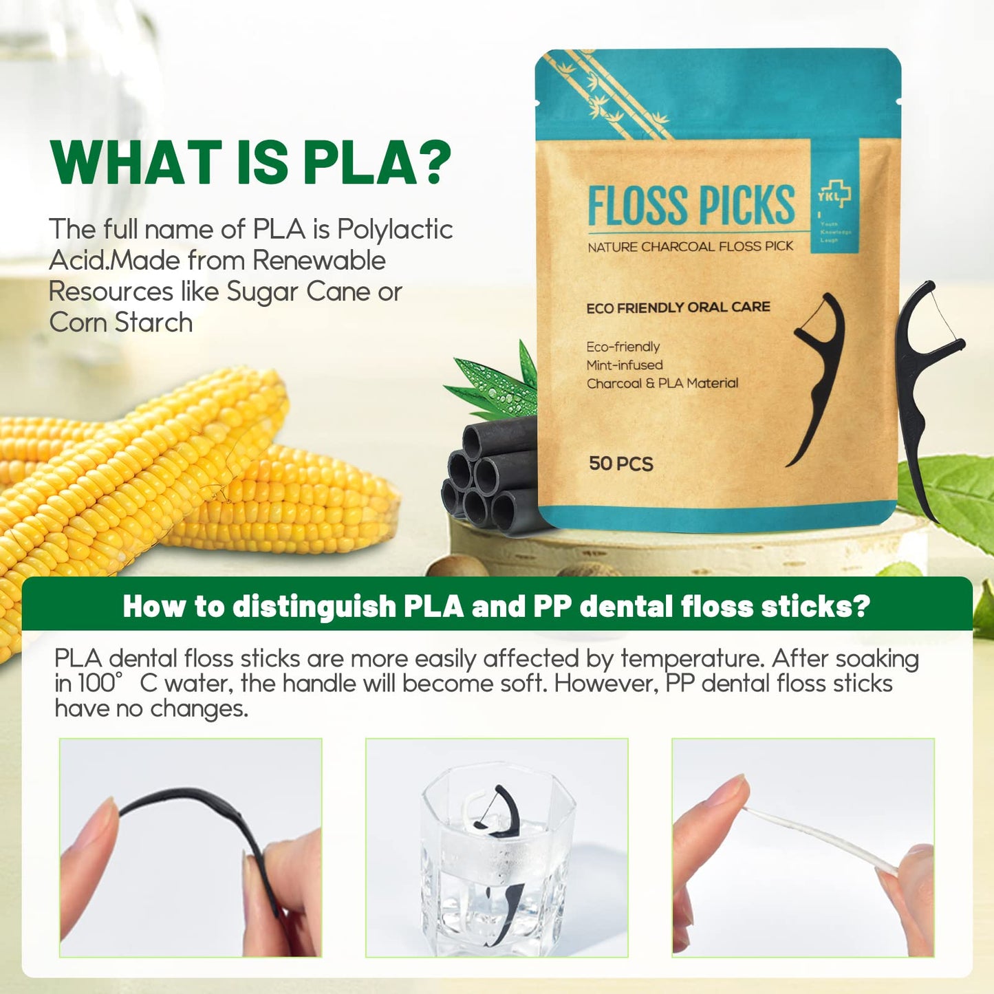 Dental Floss Sticks, Floss Picks, Dental Floss Toothpick Mint,Natural Eco-Friendly Vegan Sustainable Dental Floss,Teeth Stick(50 Picks)