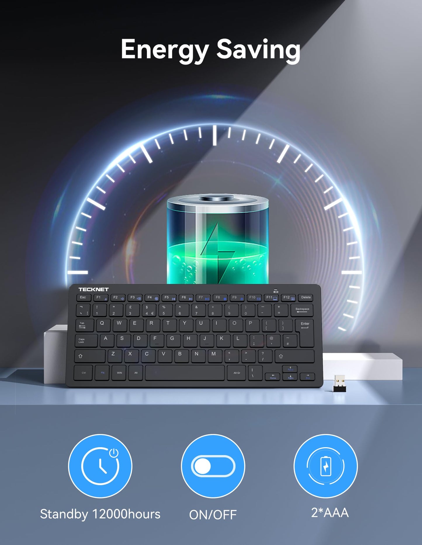 - TECKNET 2.4G Wireless Keyboard |Windows/Chrome OS | UK Layout Compact -