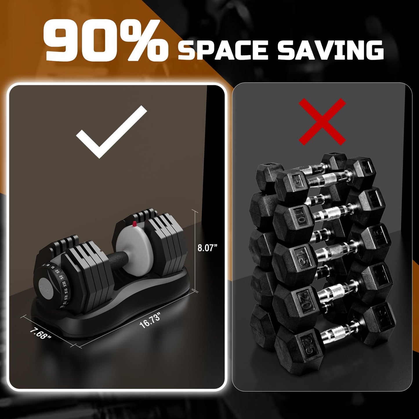 ATIVAFIT Adjustable Dumbbell 25KG Single Smart Hand Weight for Anti-Slip Handle Full Body Strength Training and Weight Lifting Equipment for Home Gym Office Workout