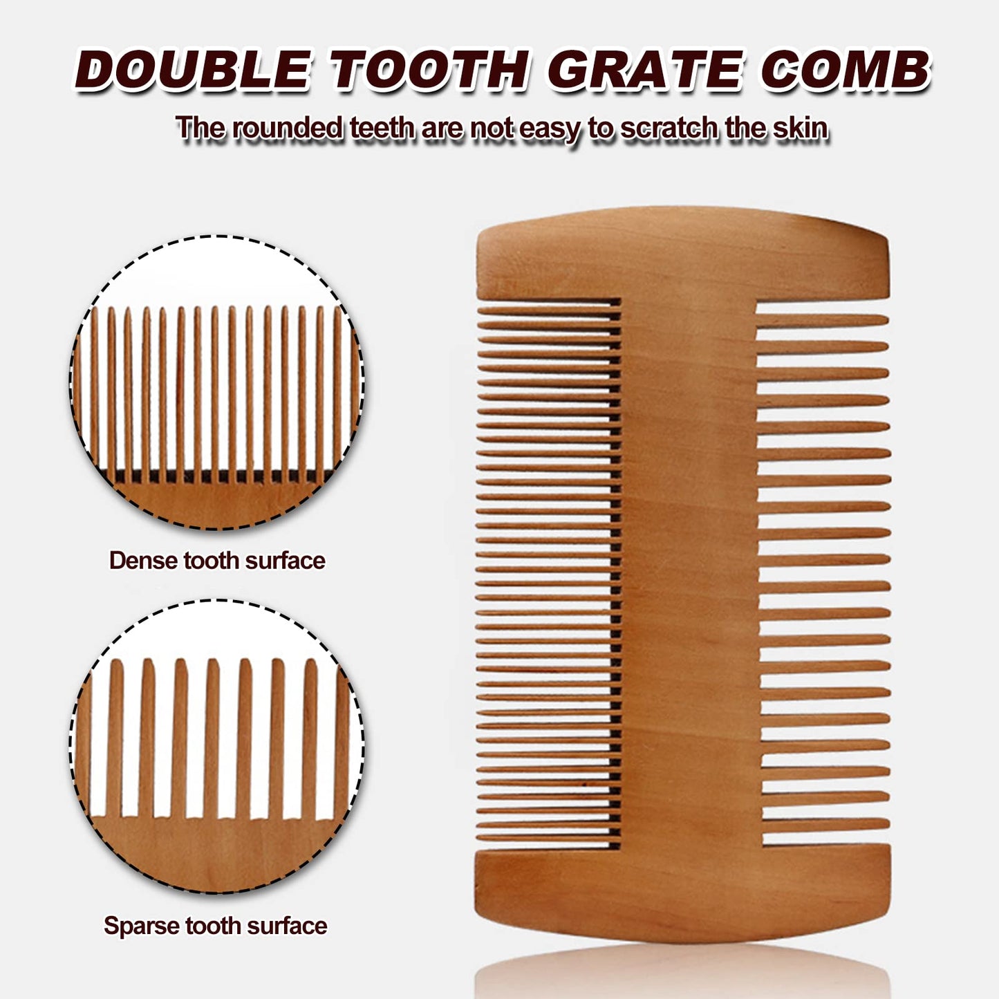 Beard Brush Comb Set for Men, Wooden Boar Bristle Hair Moustache Comb Beard Brush Set for Combing Beard Hair, Removing Debris, Massages Face