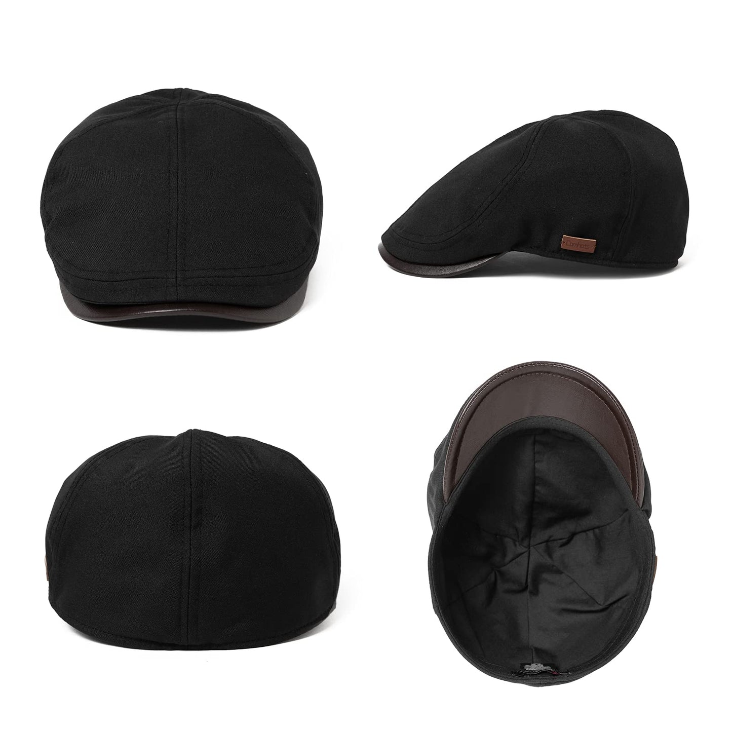Comhats Mens Showerproof Waterproof Flat Duckbill Cap Gatsby Ivy Irish Newsboy Cabbie Golf Shooting Driving Hat Adjustable (M/L, Black)
