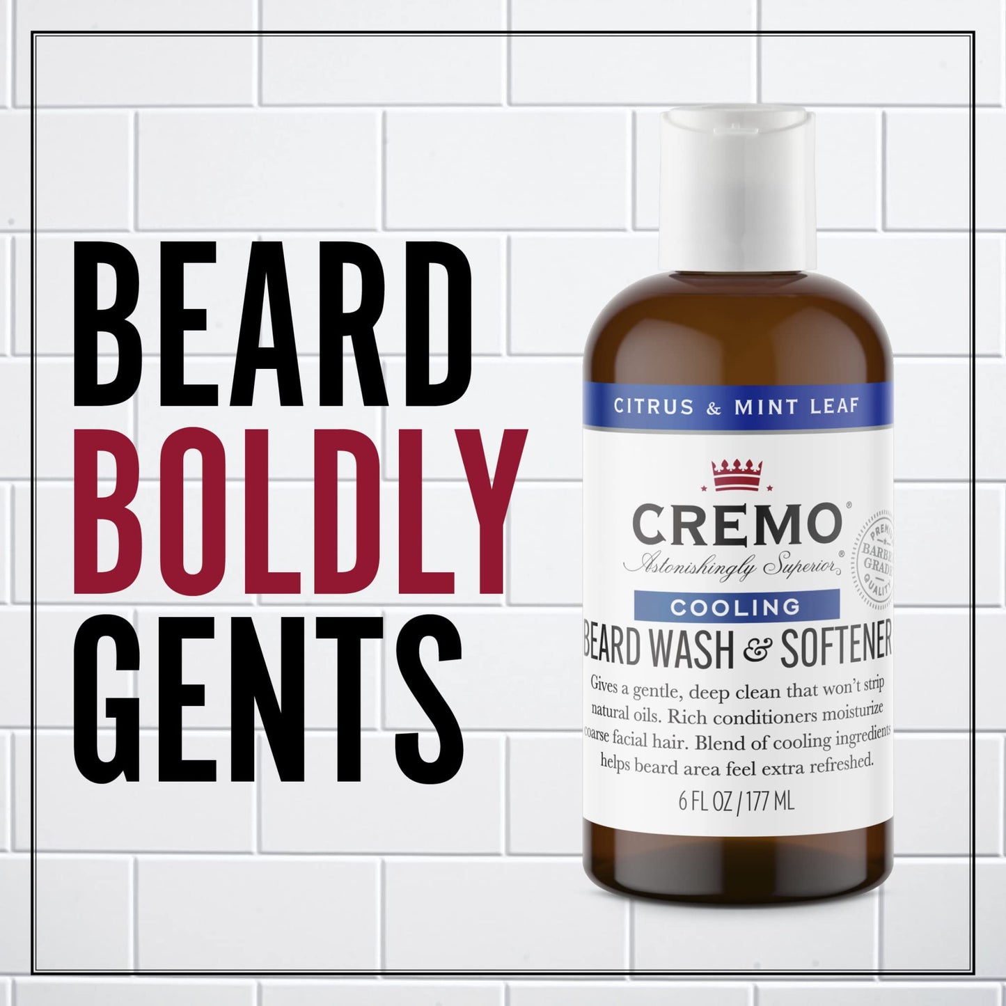 CREMO - Beard Wash and Softener For Men - Cooling Citrus & Mint Leaf - 177ml