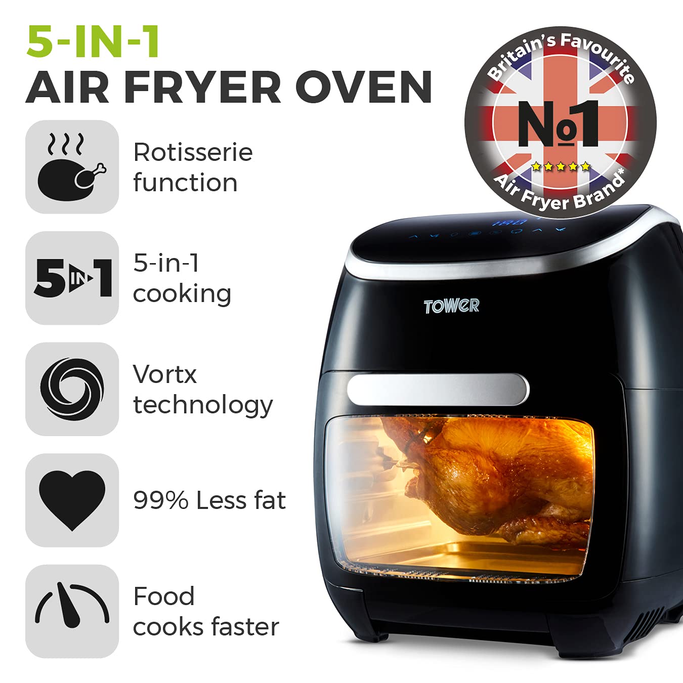 - Tower T17039 Xpress Pro| 5-in-1 Digital Air Fryer | Oven with Rapid Air Circulation -
