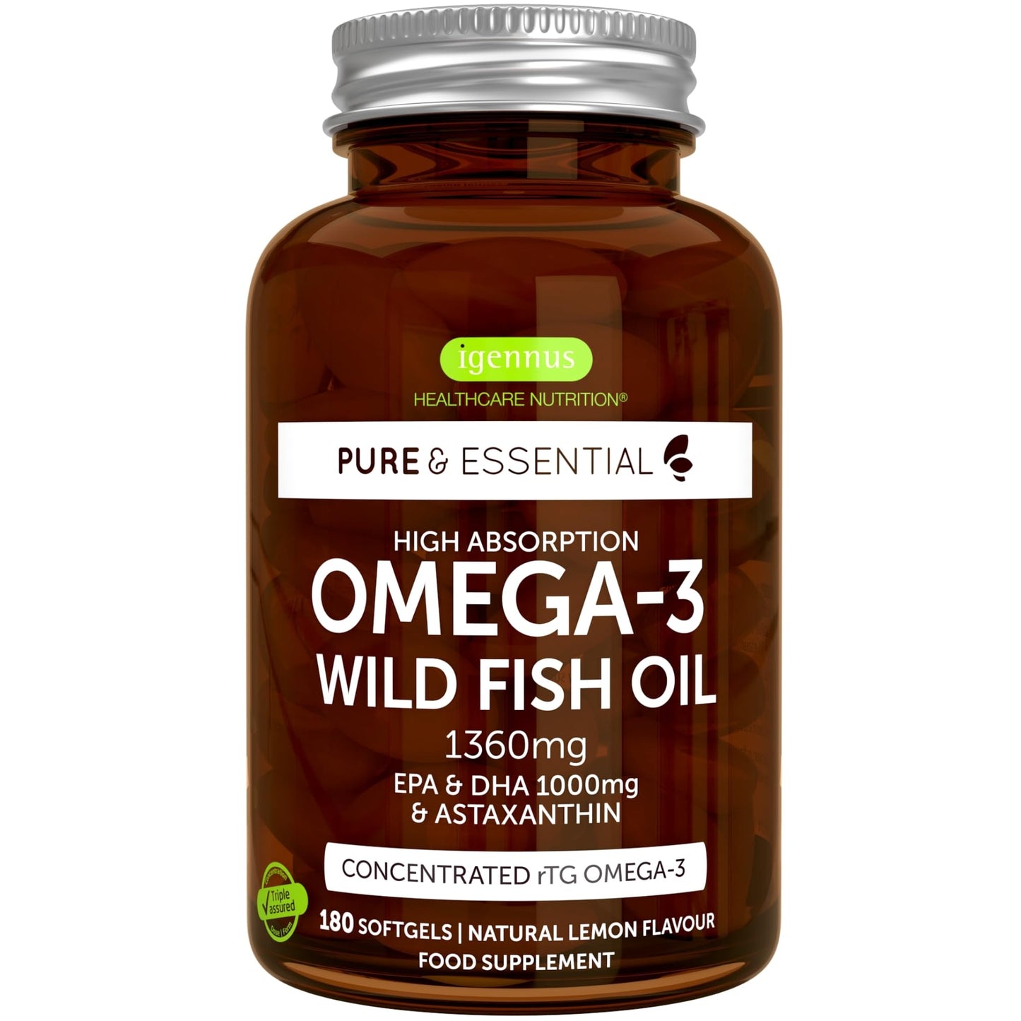 - Omega-3 Wild Fish Oil & Astaxanthin | The Most Advanced High Absorption rTG Omega-3 | Lemon Flavour | 180 Small Softgels -