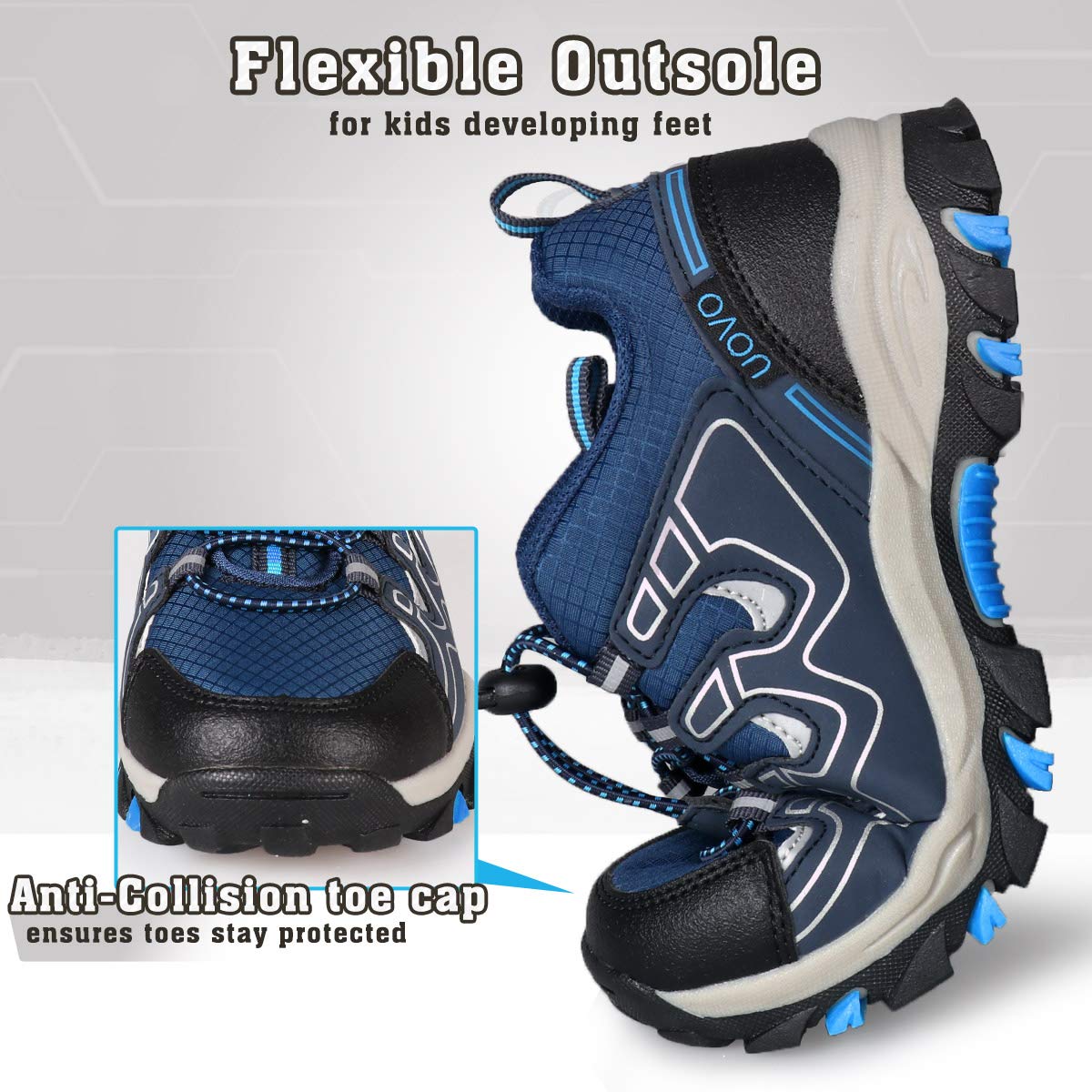 - UOVO Boys Trainers Kids Walking Shoes Low-Top Sneakers Children Waterproof Trekking Hiking Footwear Running Shoes Blue Size 4 UK