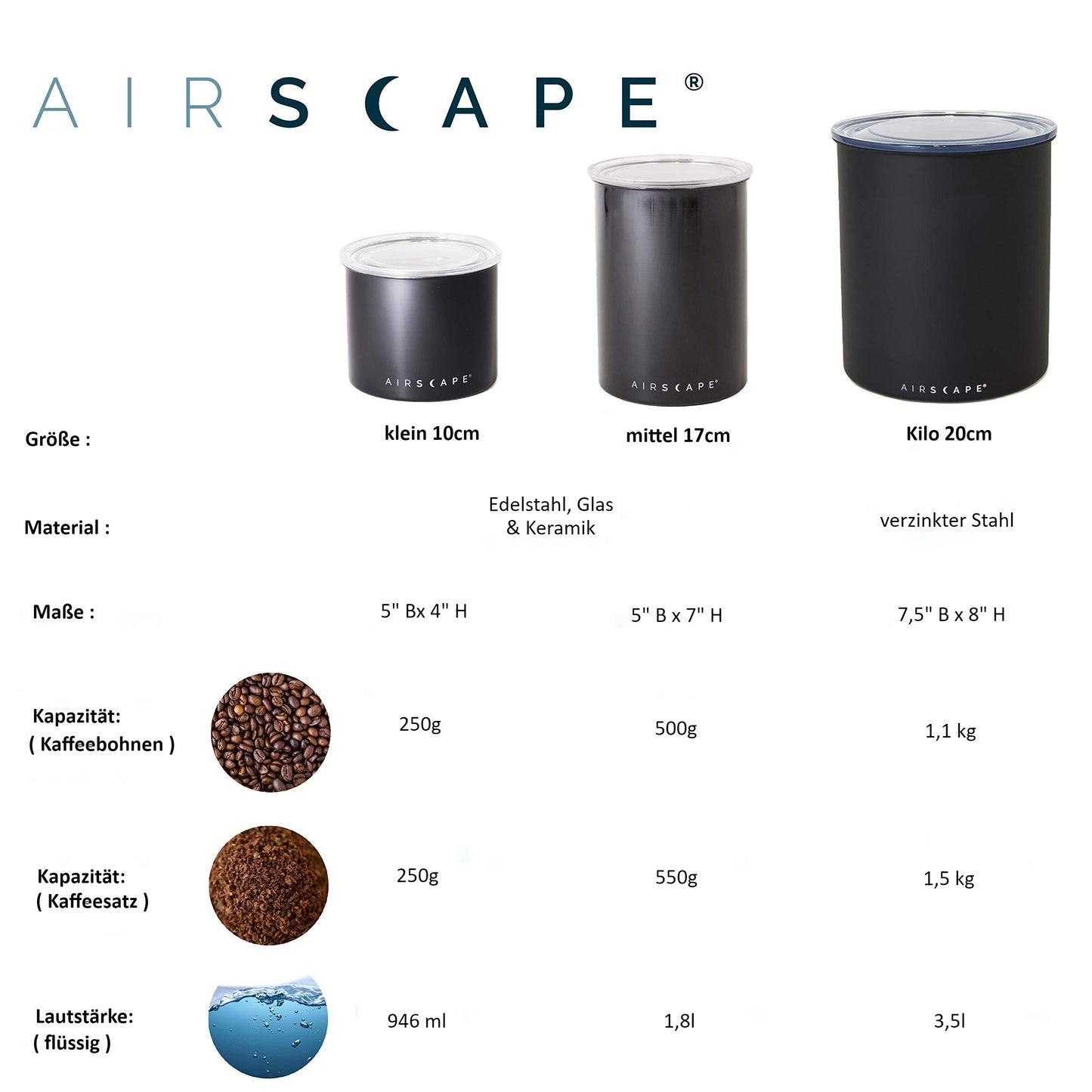 AirScape Coffee Storage Canister (1.1 kg Dry Beans) - Extra Large Kilo Size Food Storage Container, Patented Airtight Two Way Valve Lid Pushes Air Out to Preserve Freshness (Matte White)