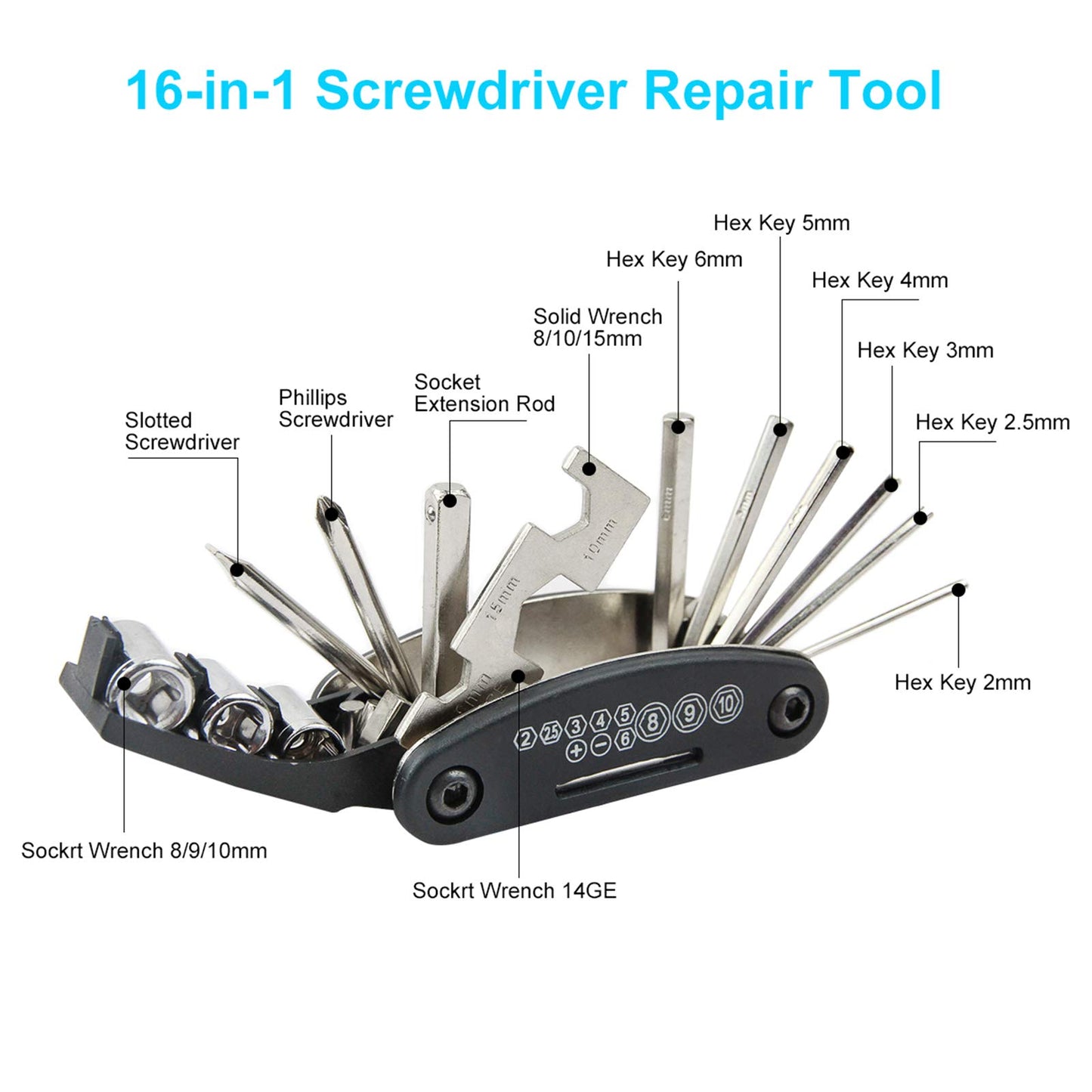 CHUMXINY Bike Repair Kit, Bike Tire Repair Tool Kit Contains 16-in-1 Tool, 120Psi Mini Bicycle Pump, Bicycle Tire Patch Kit, Used for Mountain Bike and Road Bike.