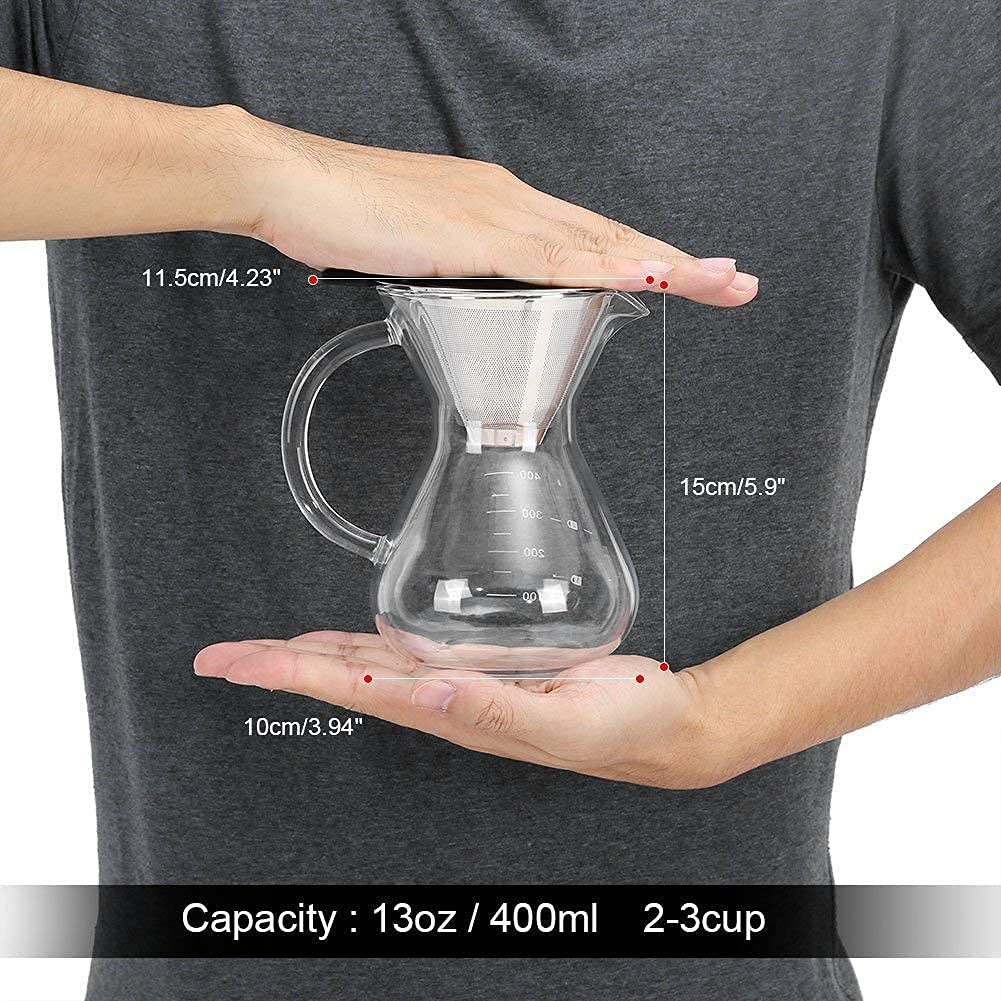 - HERCHR Pour Over Coffee Maker | 400ml/14Oz | Borosilicate Glass Pour Over Coffee Brewer -