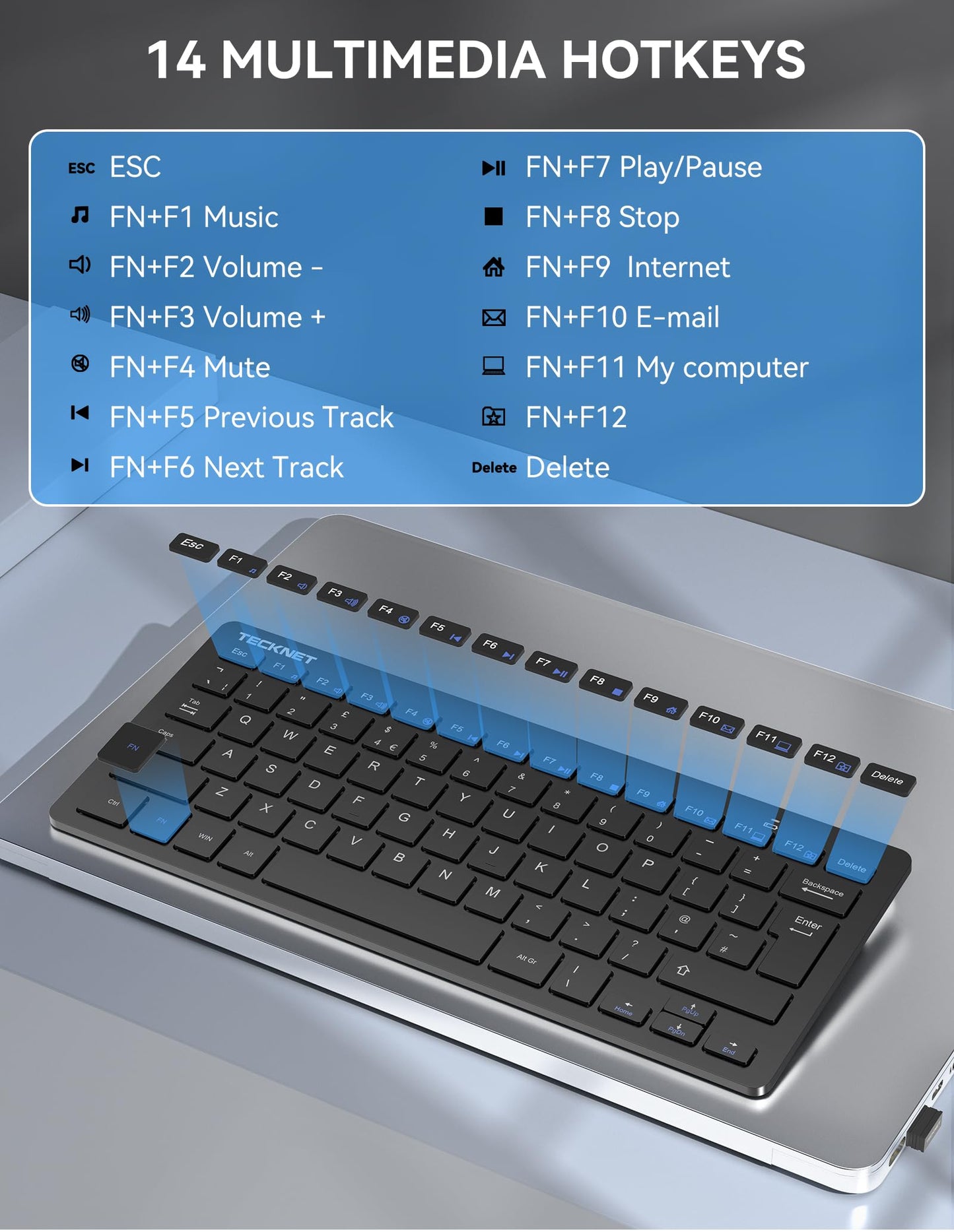 - TECKNET 2.4G Wireless Keyboard |Windows/Chrome OS | UK Layout Compact -