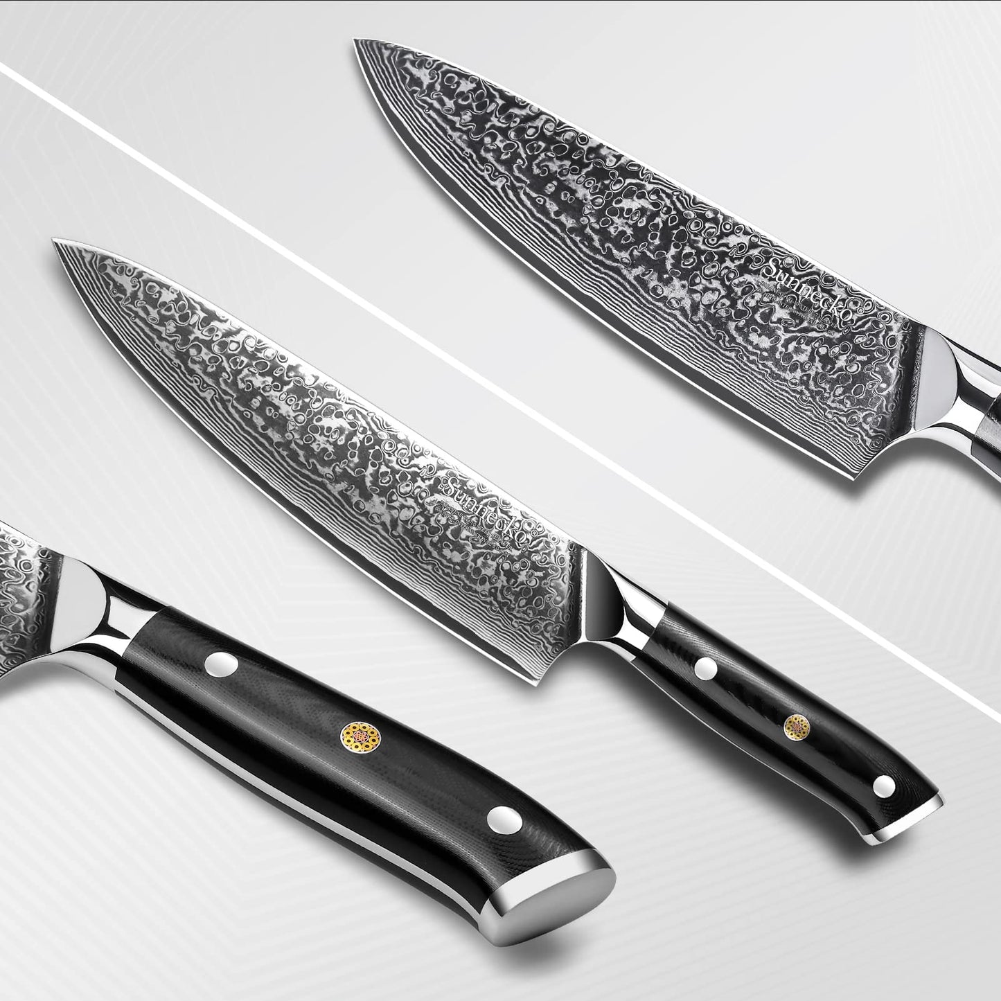 - Sunnecko Chef Knife 8 inch | Kitchen Knife with 73-Layer | VG10 Damascus Steel Sharp -