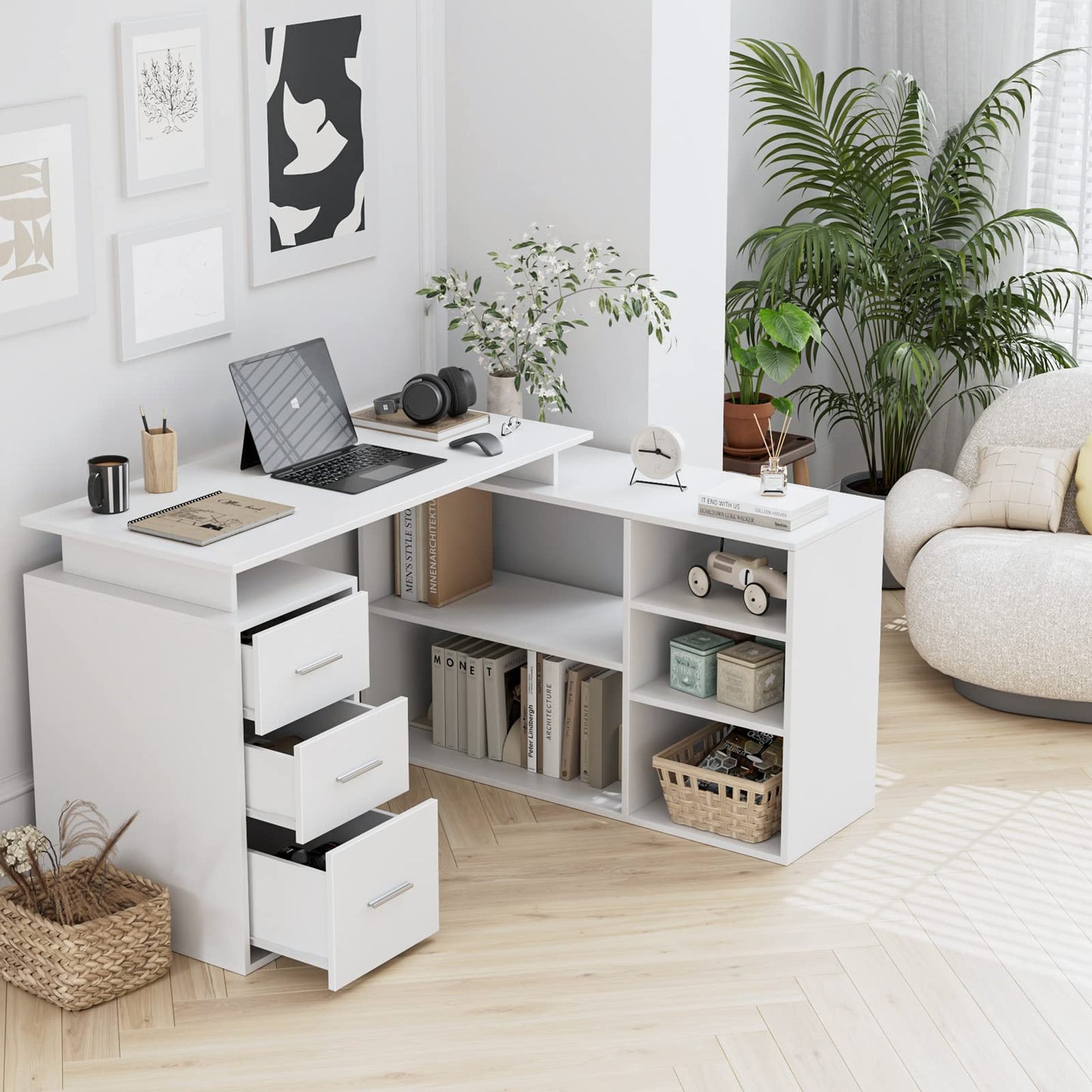 - FirFurd Corner Desk L Shaped Desk | Computer Desk With Drawers -