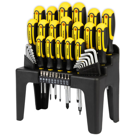 BLOSTM Magnetic Screwdriver Set with Stand - 44PCS Screw Driver Set & Wall Mount Screwdriver Organizer - Crosshead, Flathead, PZ, Star Screw Driver Sets, Metric & Imperial Hex Keys, Screwdriver Bits