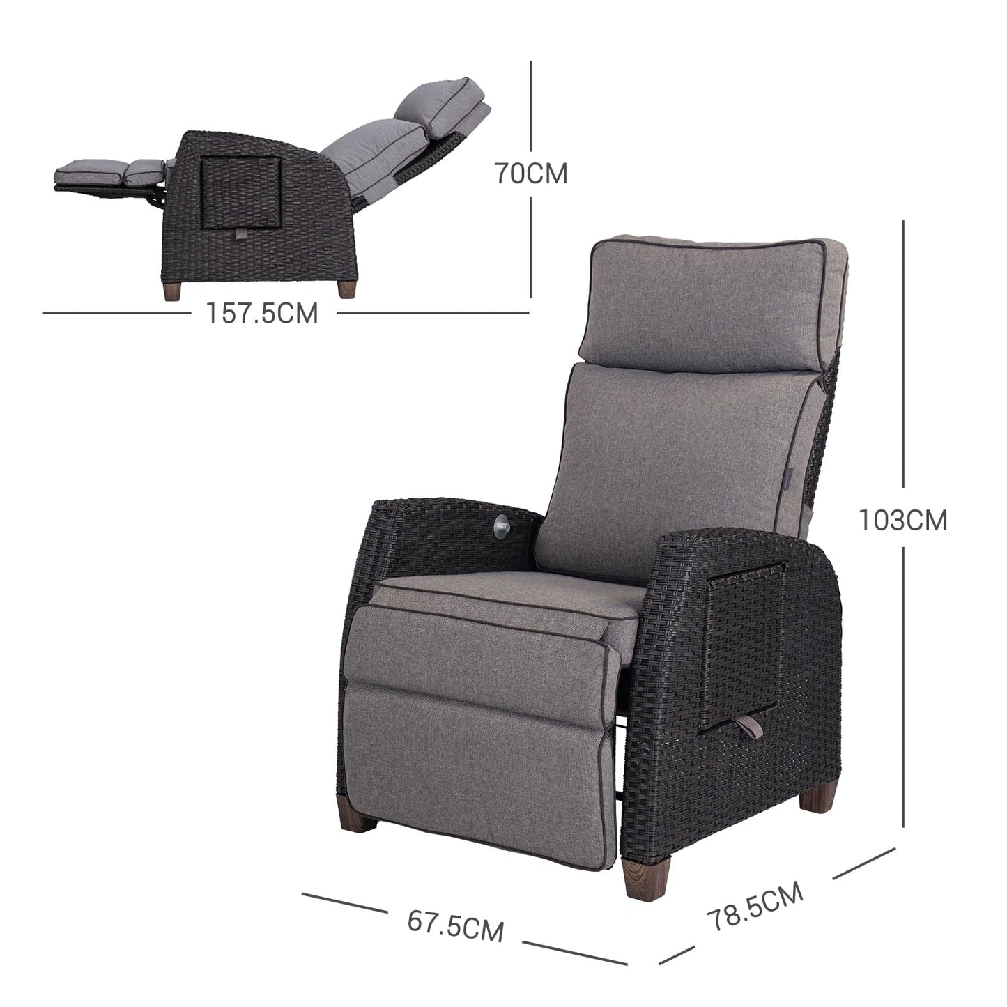 - Grand Patio Recliner Sunlounger | Adjustable Position Backrest Armchair With Flip Table -