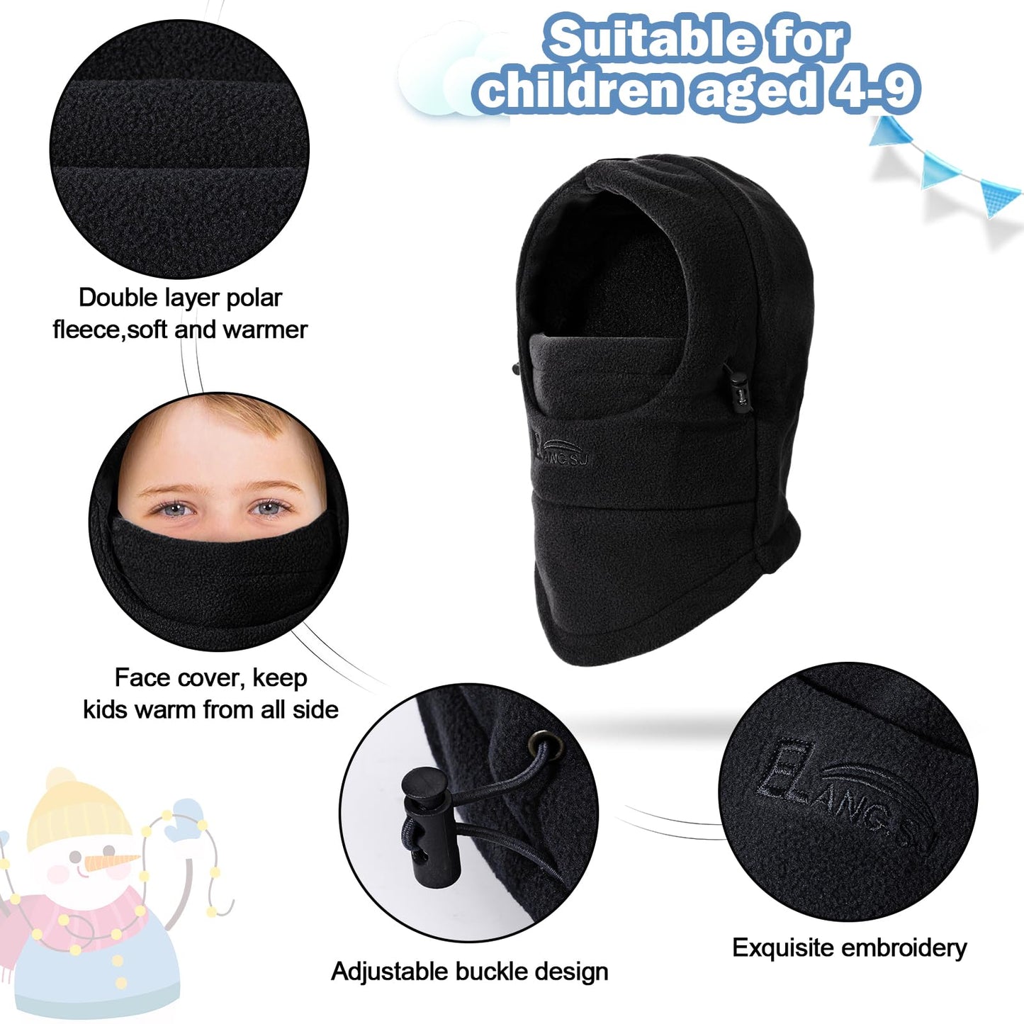AYPOW Kids Winter Thermal Fleece Balaclava, Multifunctional Windproof Adjustable Face Cover Ski Mask, Warm Fleece Hat Cap Hood Neck Warmer Scarf for Boys Girls Cycling Skating Hiking Outdoor Sports