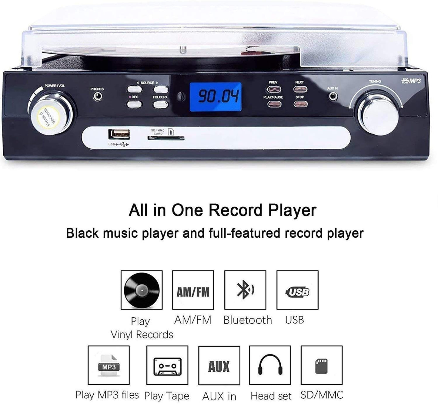 - DIGITNOW! Vinyl Record Player | Bluetooth Turntable with Stereo Speakers | Turntable for Vinyl to MP3 with Cassette Play | AM/FM Radio | Remote Control -