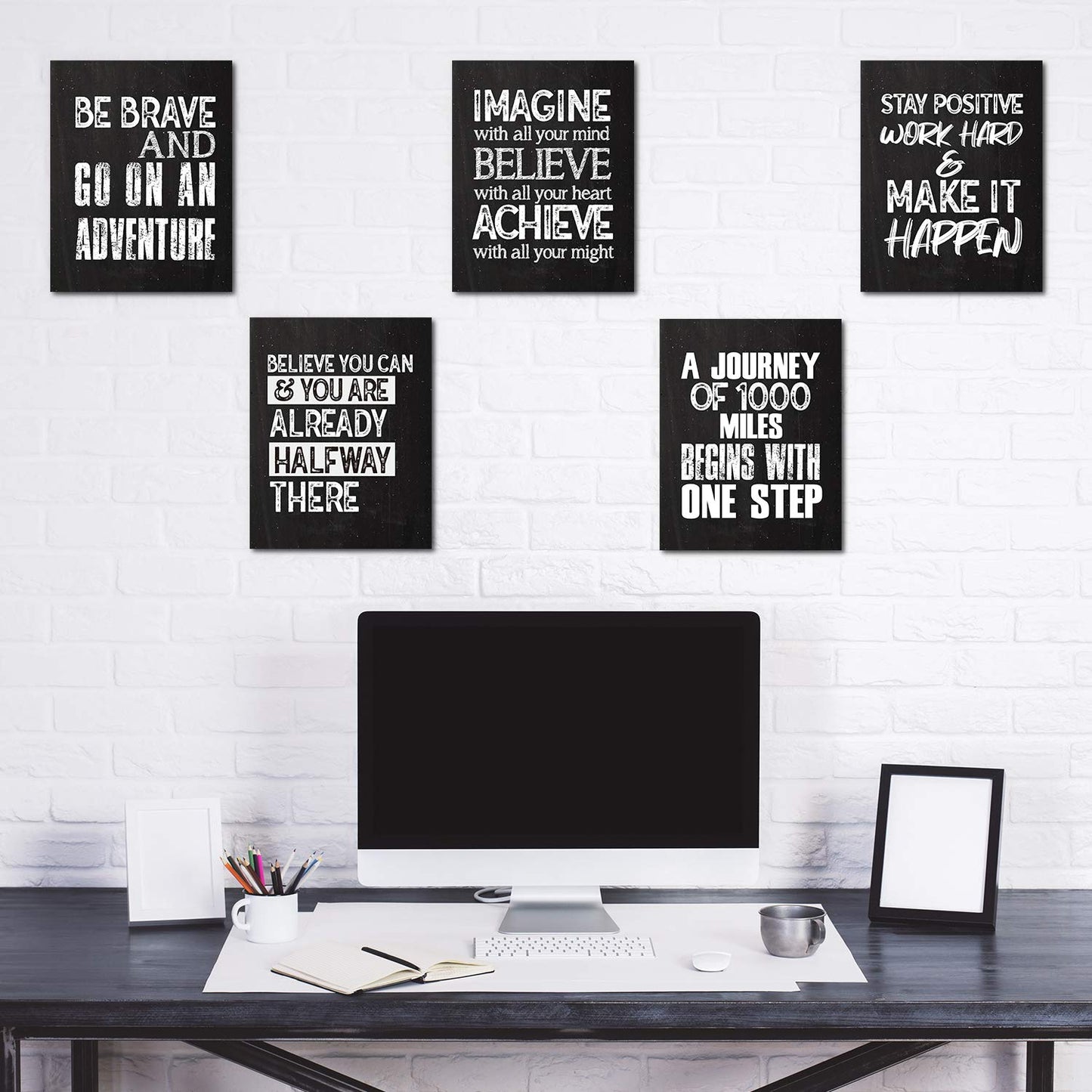 - 10 Pieces Inspirational Wall Poster Positive Quote Posters Wall Decor Affirmation Art Posters with 80 Glue Point Dots for Classroom Living Room Office Walls Decorations (Black White, 11 x 14 Inch)