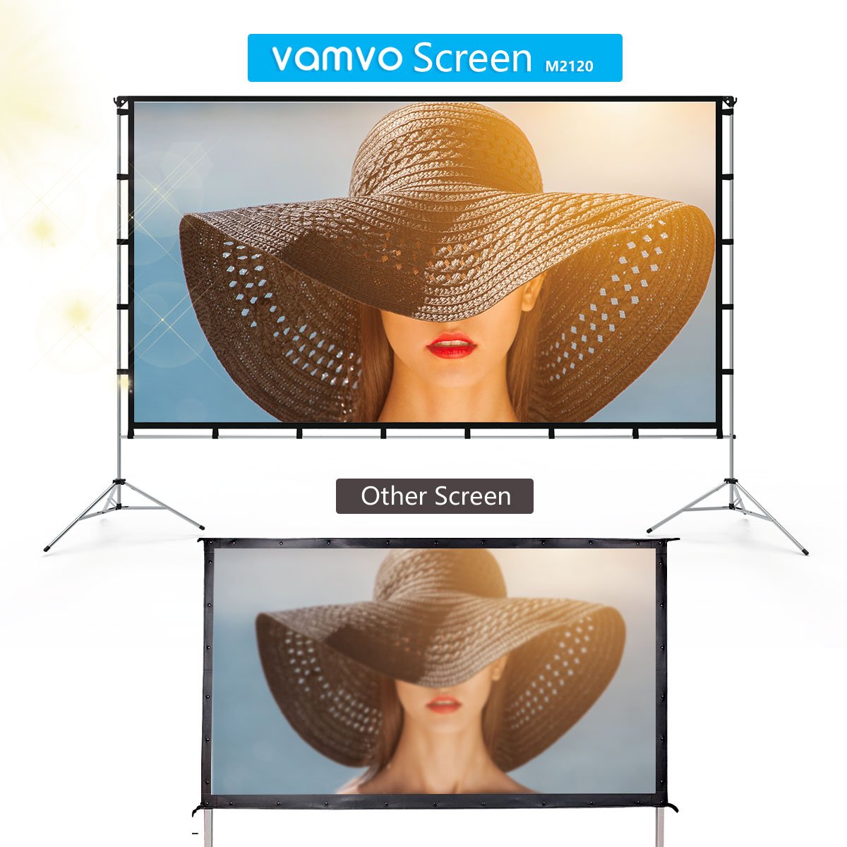 120 inch Projector Screen with Stand, Vamvo Outdoor Indoor Projector Screen 16:9 4K Full HD for Home Theatre Office Presentation, Portable Projector Screen Winkle-Free with Carrying Bag