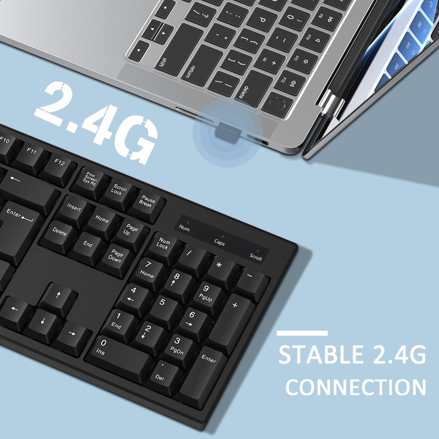 cimetech 2.4G Wireless Keyboard, QWERTY UK Full-Size Layout, USB Computer Keyboard with Numeric Keypad & Ergonomic Keys for Desktop/PC/Laptop/Surface/Smart TV/Notebook and Windows - Black