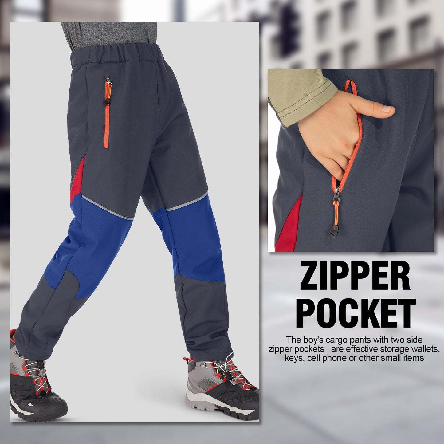 - Waterproof Trousers Kids Fleece Lined Girls Boys Cargo Soft Shell Trousers Insulated