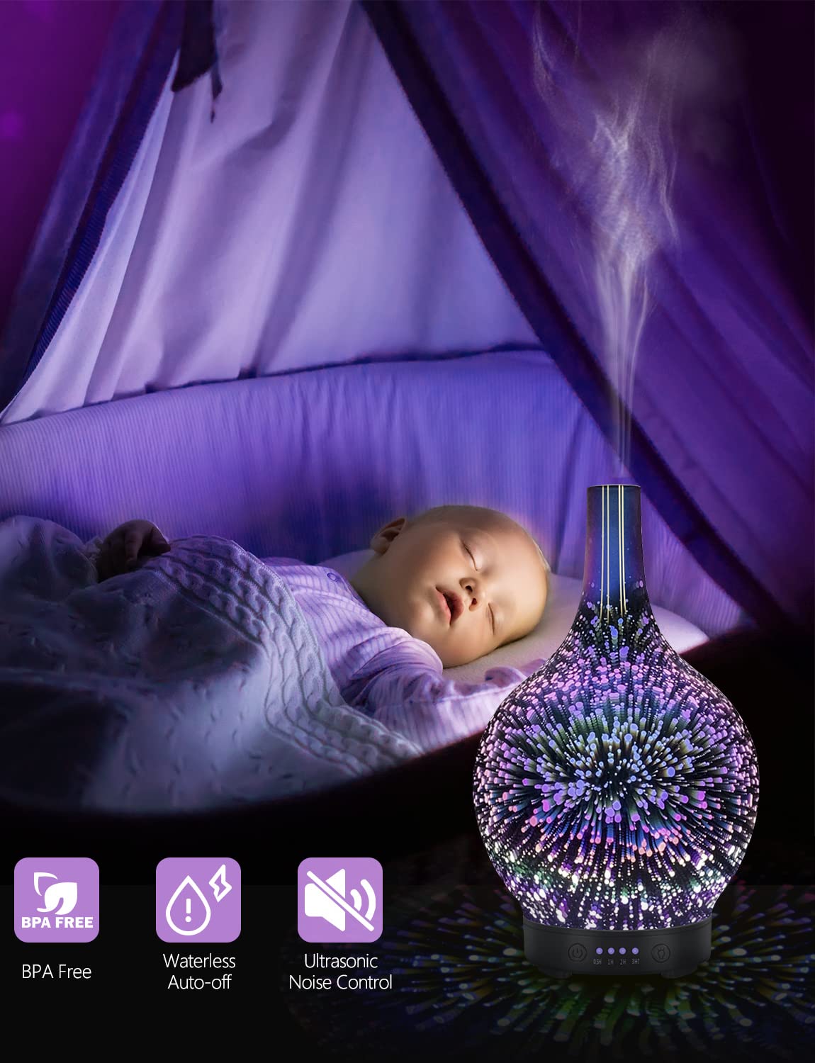 - Essential Oil Diffuser | Glass Aromatherapy | Electric Ultrasonic Cool Mist | Aroma Diffuser Scented Oil -