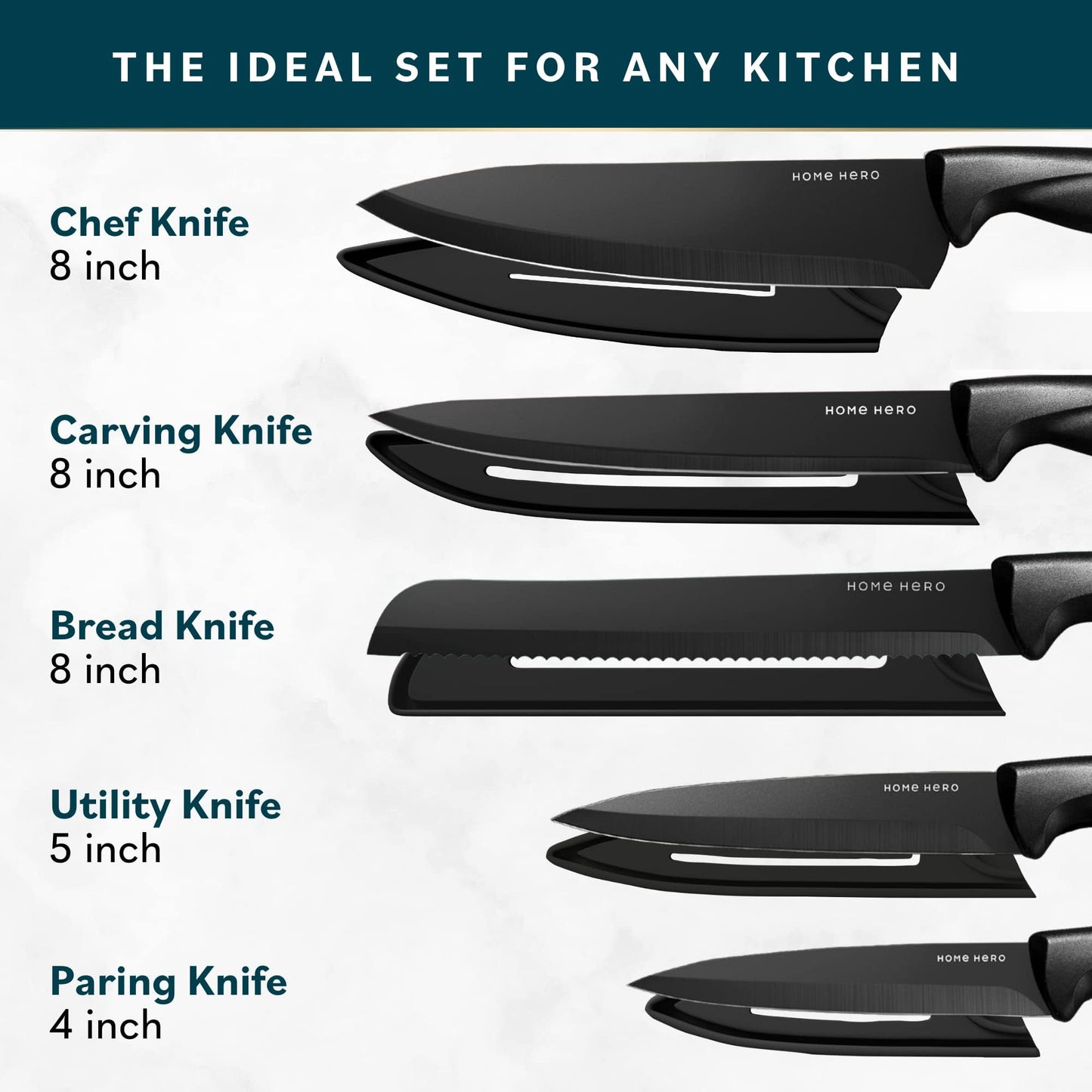 - Home Hero Ultra-Sharp Stainless Steel Kitchen Knife Set - Chef Knives Set -