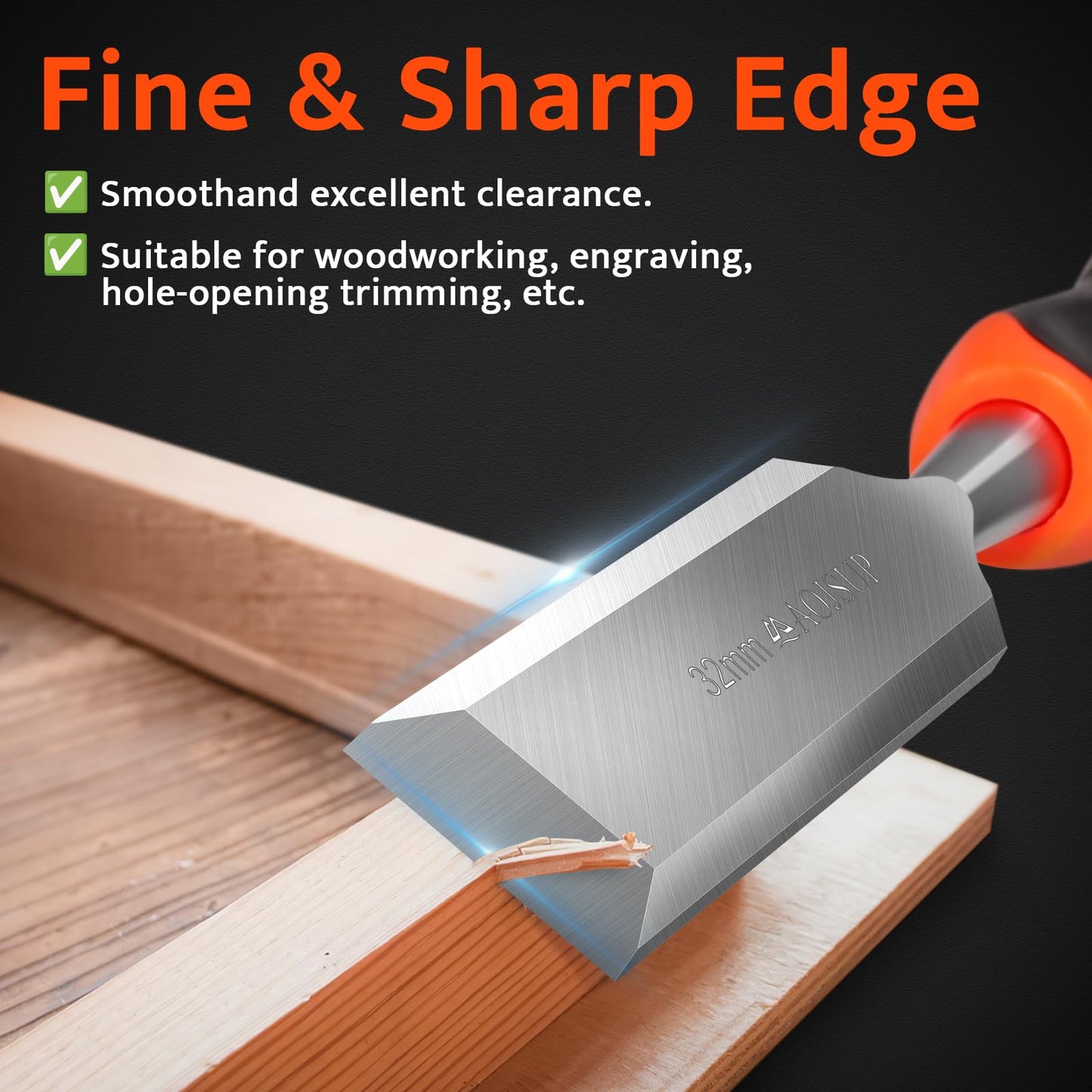 AojSup Wood Chisel Set, 6-Piece Woodworking Carving Chisels (6mm, 12mm,19mm, 25mm, 32mm, 38mm), Sharp Bevel Edge Chisels with Sharpening Stone, Perfect for Woodworking, Wood Carving and Sculpting