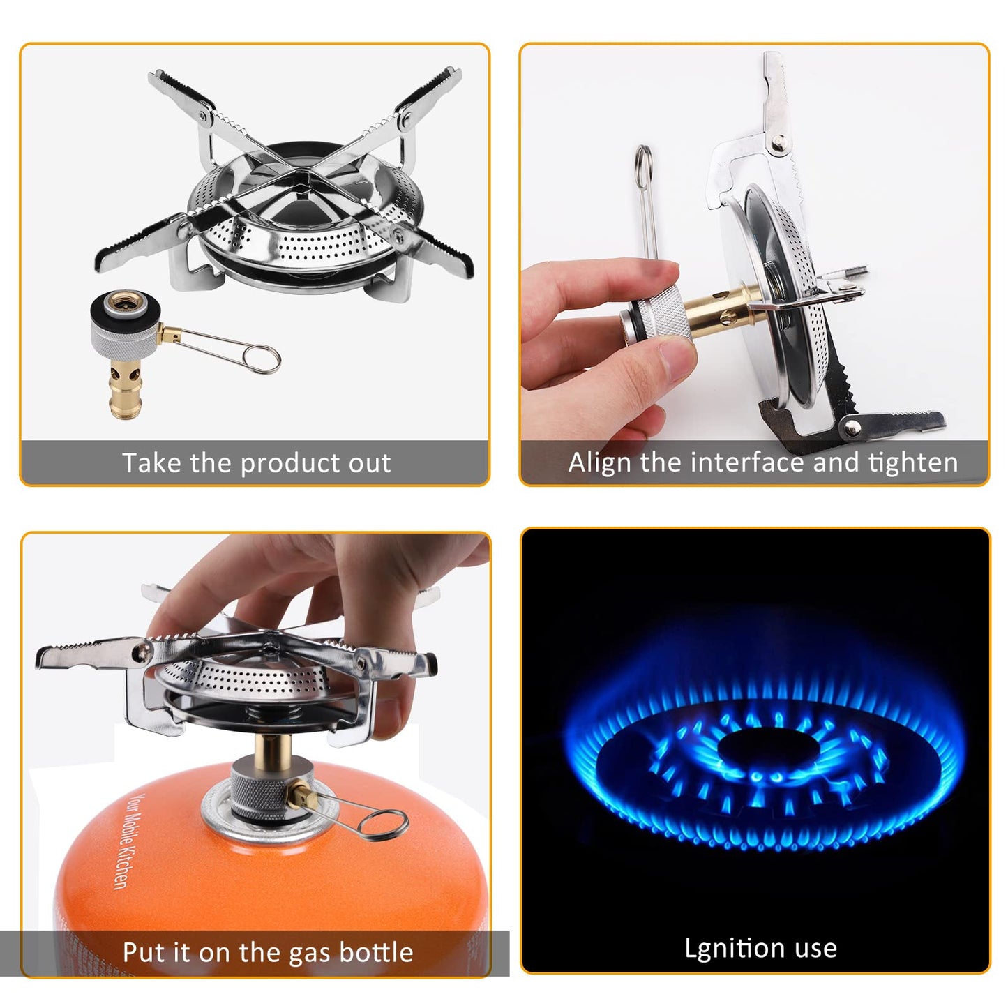 Camping Gas Stove Portable Single Burner 2800W Mini Pocket One-Piece Gas Burner Backpacking Cooking Folding Stove Camping Cookware for Picnic Camping Trekking Fishing Outdoor Activities