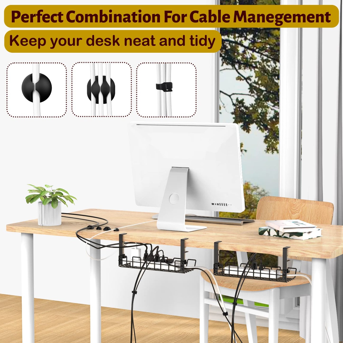 - Mokani Cable Management Under Desk Tray | No-Drill Desk Cable Wire Organiser -
