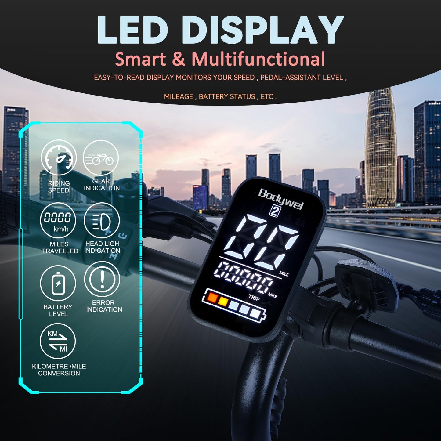 Bodywel T16 Folding Electric Bike, 16" Portable E-bike with 36V/10.4Ah Battery, 250W Motor, Dual Disc Brakes, LED Display, Front Suspension, City Commuter Electric Bicycle for Adults