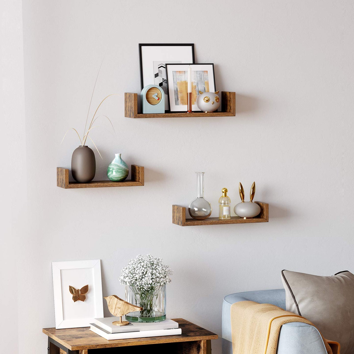 - VASAGLE Wall Shelves, Set of 3, Wall-Mounted Floating Shelves for Decorations, U-Shaped -