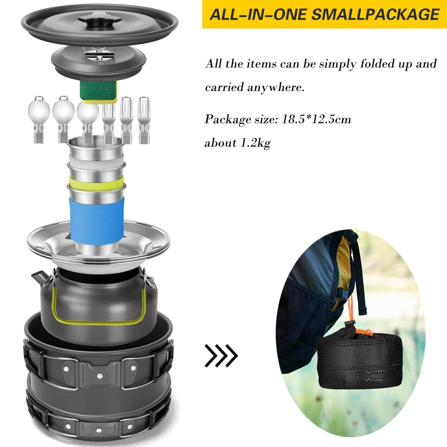 Camping Cookware Mess Kit, 19pcs Cooking Gear for Outdoor, AUHOU Cooking Equipment with Aluminum Pot and Pan Set, Stainless Steel Cup, Foldable Camping Pots for Hiking, Picnic