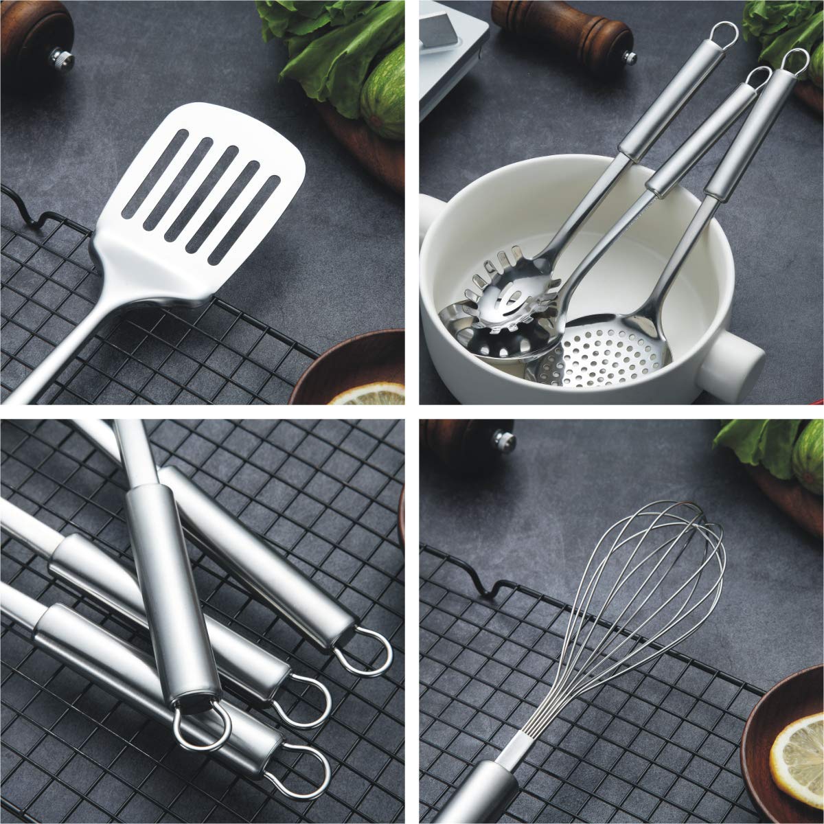 Berglander Stainless Steel Kitchen Utensil 12 Piece with 1 Stand, Cooking Spoon, Kitchen Tools Cooking Utensil with Holder. (13 Pieces)