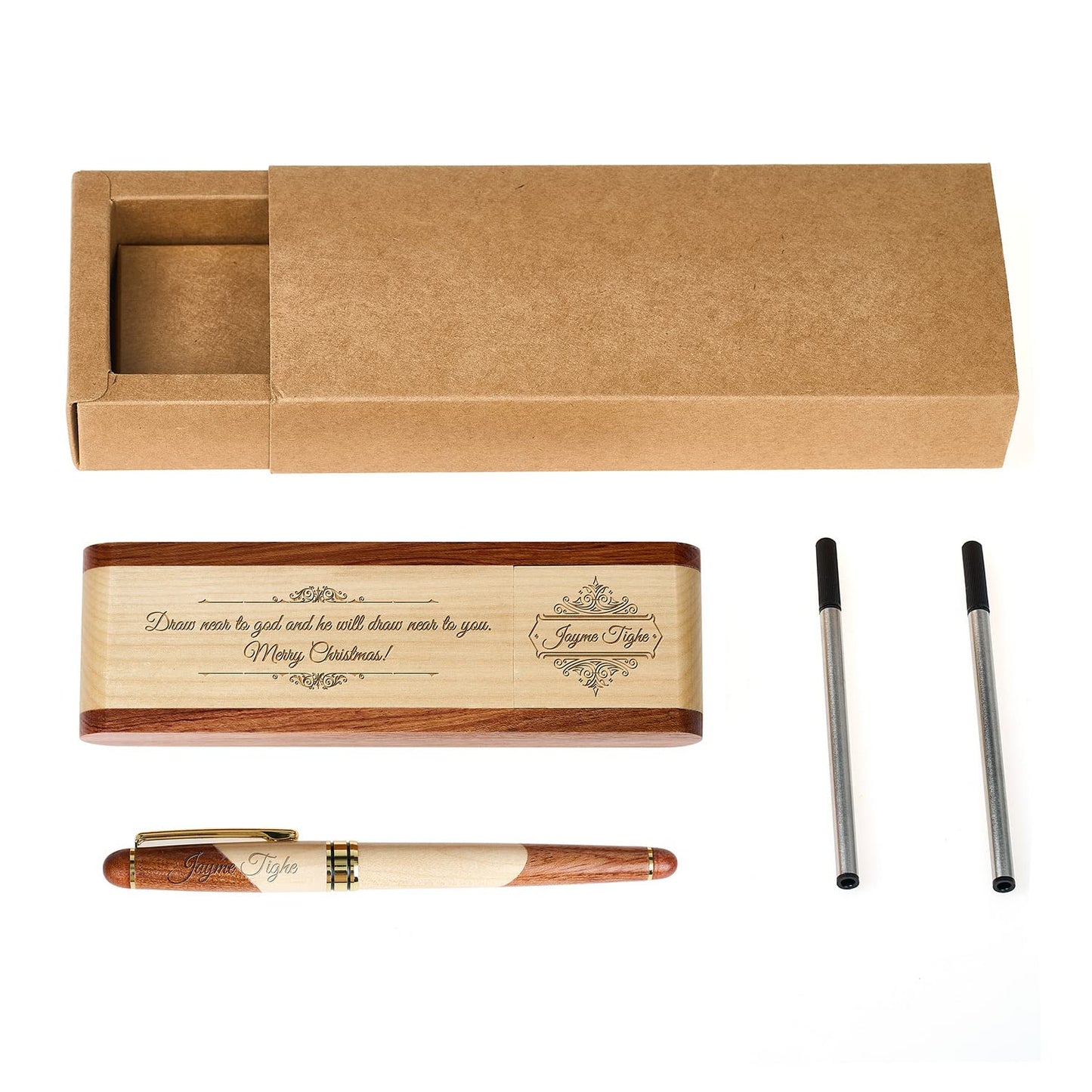Custom Engraved Wood Pen Set, Executive Pen and Box With Free Personalization, Ballpoint Pen With Case For Gift (B)