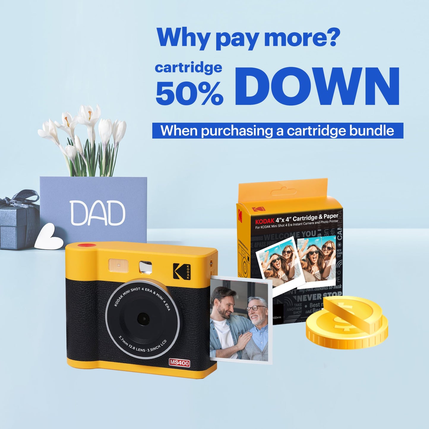 - KODAK Mini Shot 4 ERA 4PASS | 2-in-1 Instant Camera | Photo Printer Bundle -