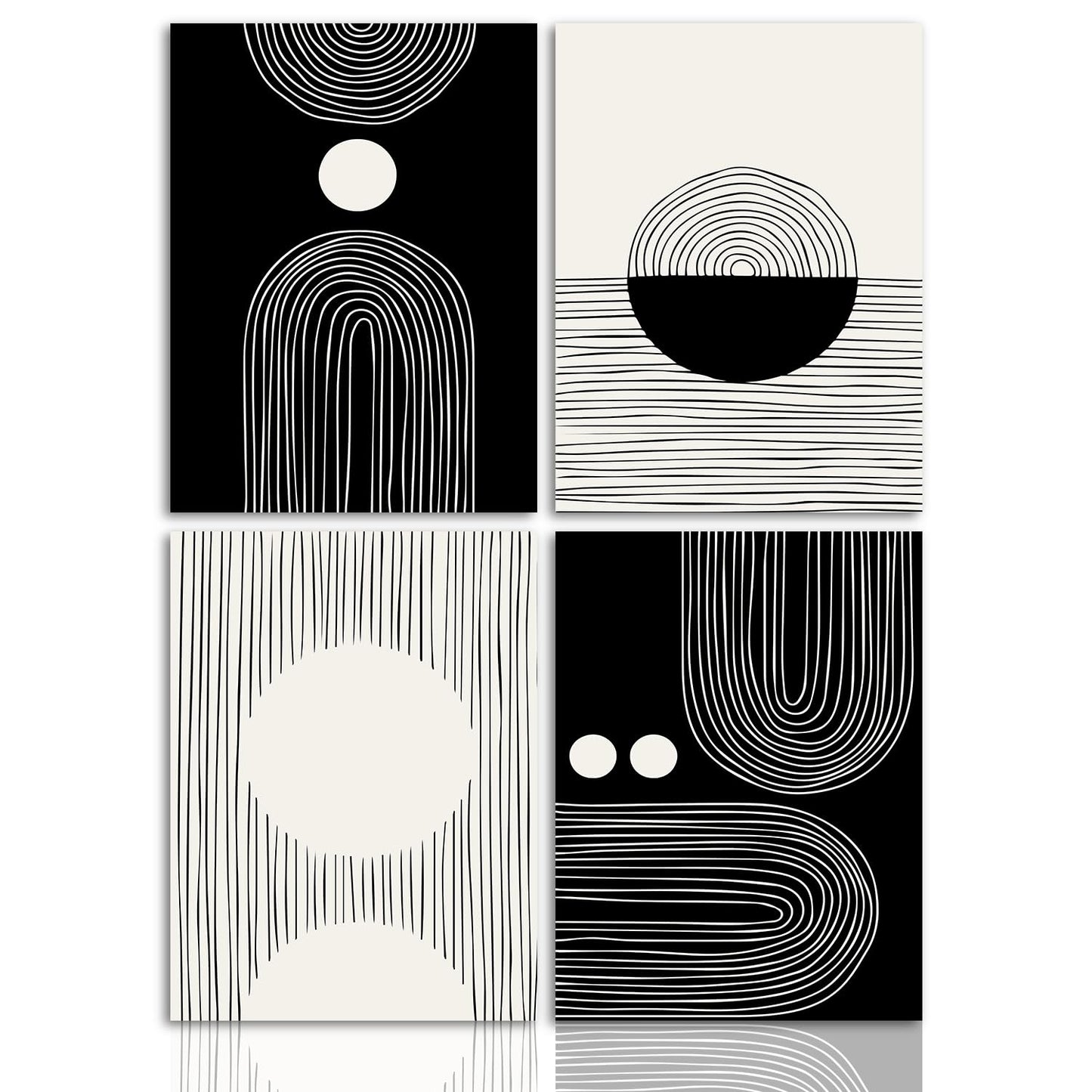 Dazzlewall Boho Black and White Wall Decor Poster Abstract Geometric Line Wall Poster for Bedroom Living Room Decor 12x16 in Unframed Set of 4
