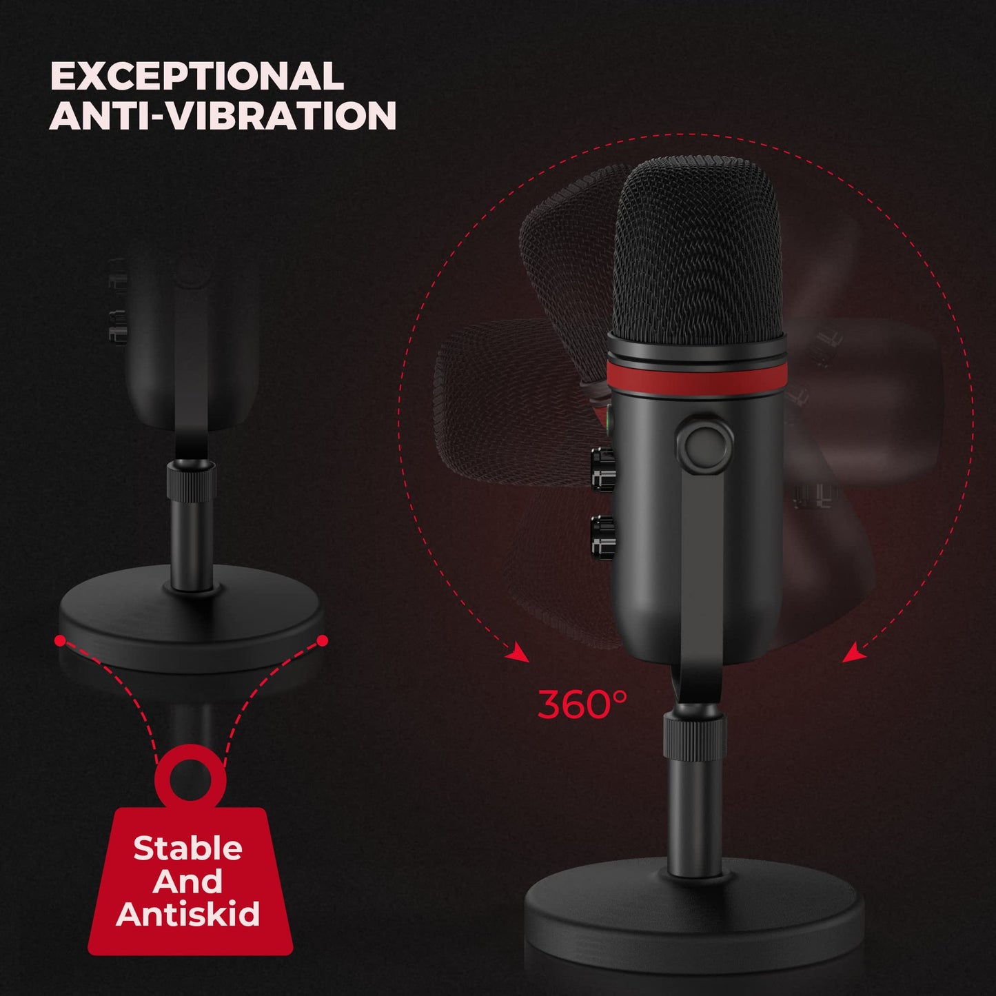 AUDIOPRO USB Microphone - Computer Condenser Gaming Mic for PC/Laptop/Phone/PS4/5, Headphone Output, Volume Control, USB Type C Plug and Play, LED Mute Button, for Streaming, Podcast, Studio Recording
