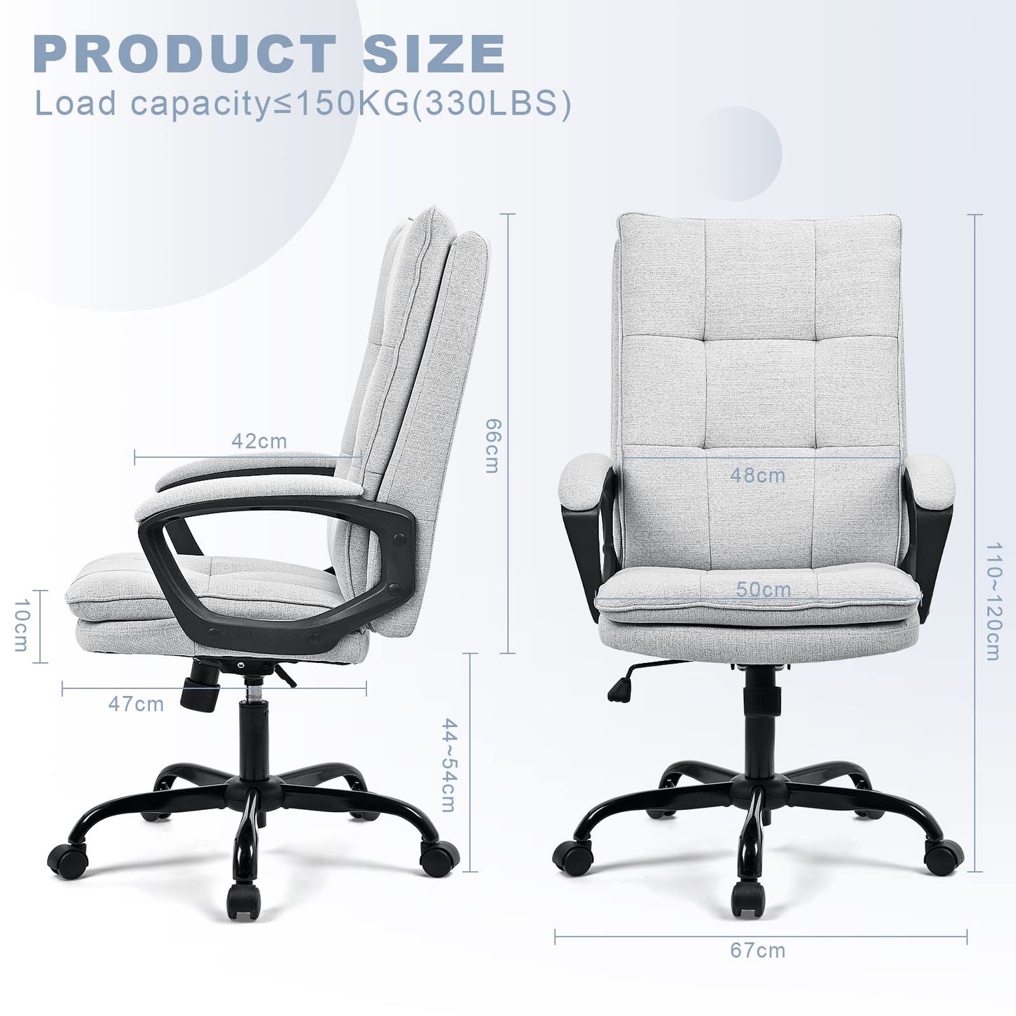 BASETBL Office Chair for Home, Recline Extra Padded Comfy Desk Chair, Ergonomic Executive Computer Chair Skin-friendly Breathable Fabric Stylish Swivel Chair Gaming Work Chair Widen and Enlarge (Gray)