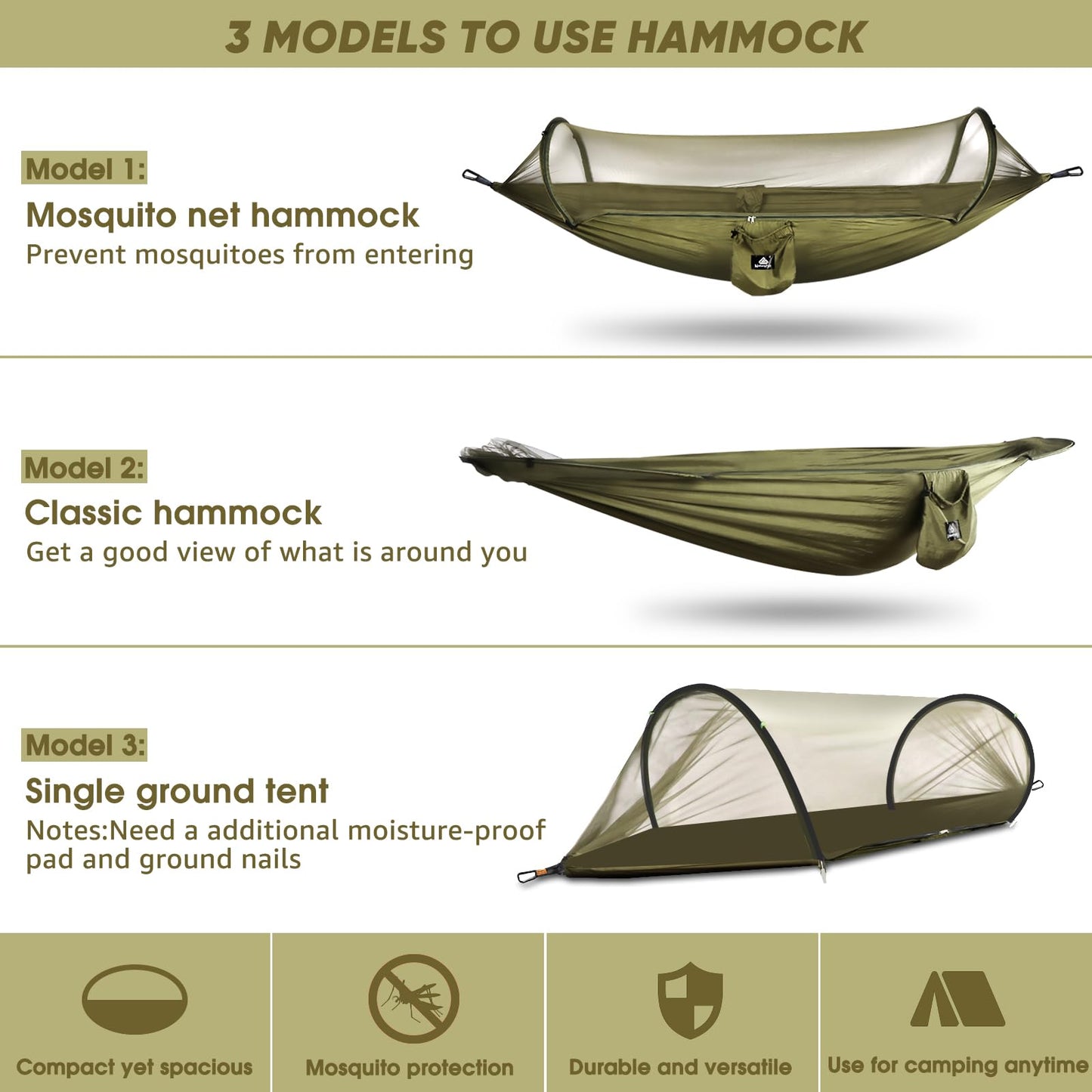 Chihee Ultra-Light Travel Camping Hammock Pop-up Bug Net Hammock 300kg Load Capacity,Breathable,Quick-drying Parachute Nylon 2 Premium Carabiners,2 Tree Slings Included for Outdoor Backpacking Hiking