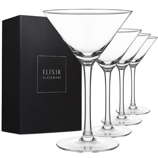 - ELIXIR GLASSWARE Martini Glasses Set of 4 | Hand Blown Crystal Martini Glasses -