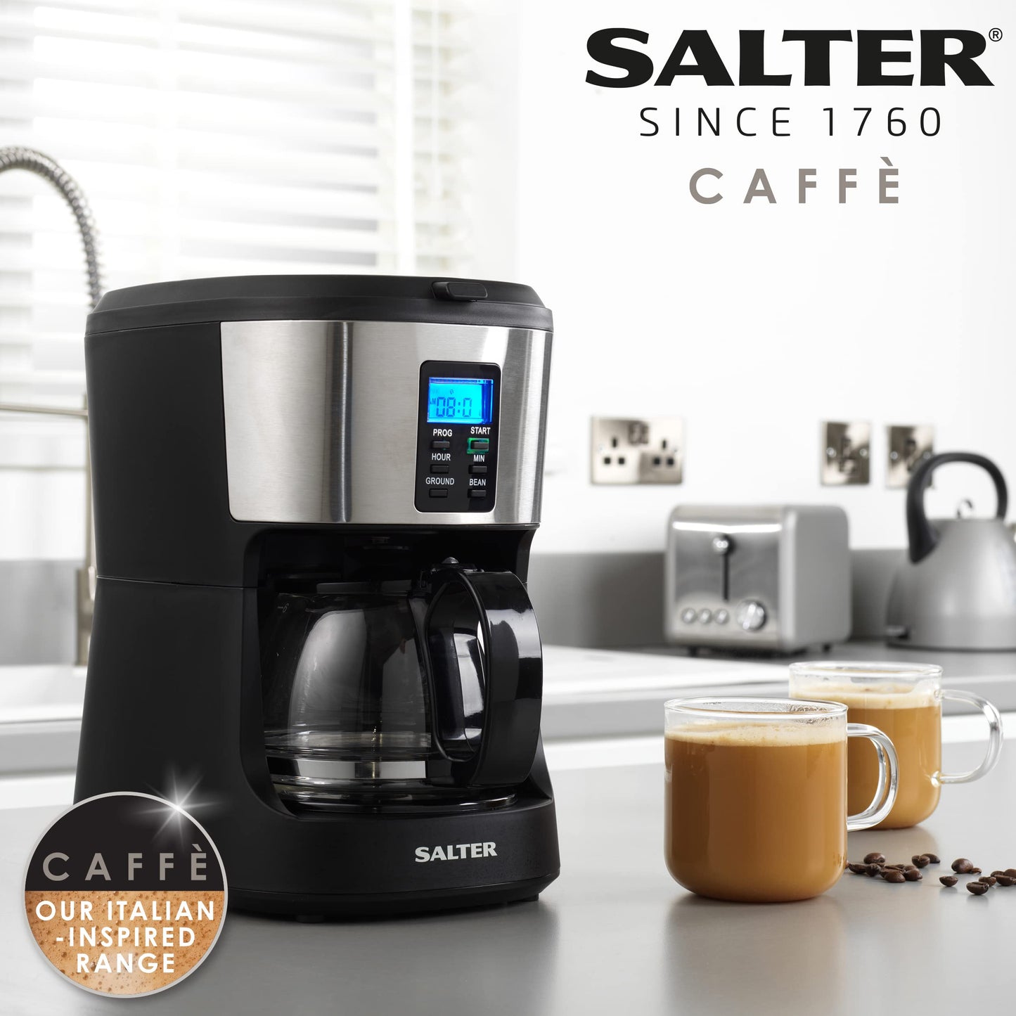 - Salter EK4368 Bean to Jug Coffee Machine | Electric Coffee Grinder | 750ml | Black -