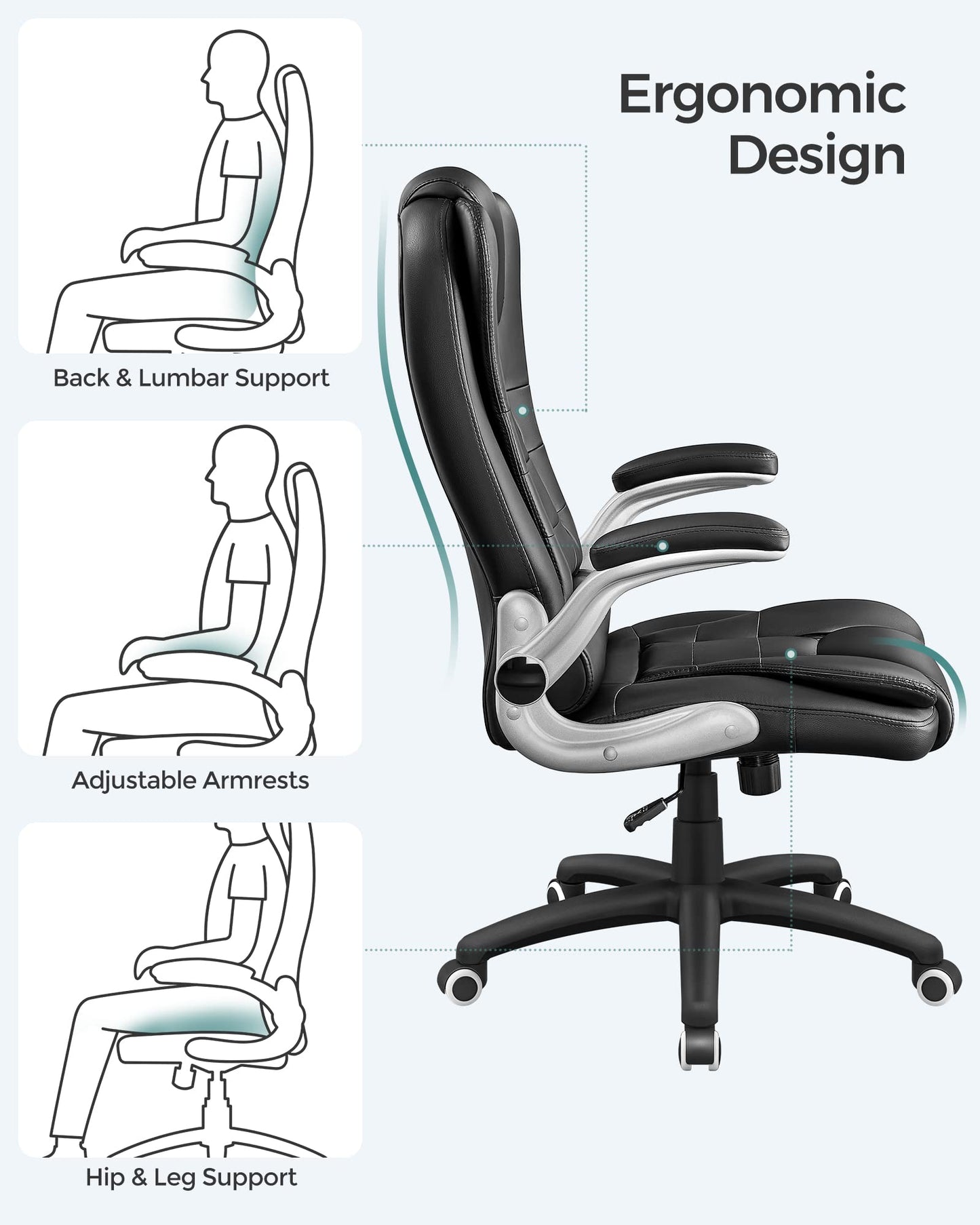 - SONGMICS Office Swivel Chair | 76 cm High Back | Flip-Up Armrest | Computer Chair -