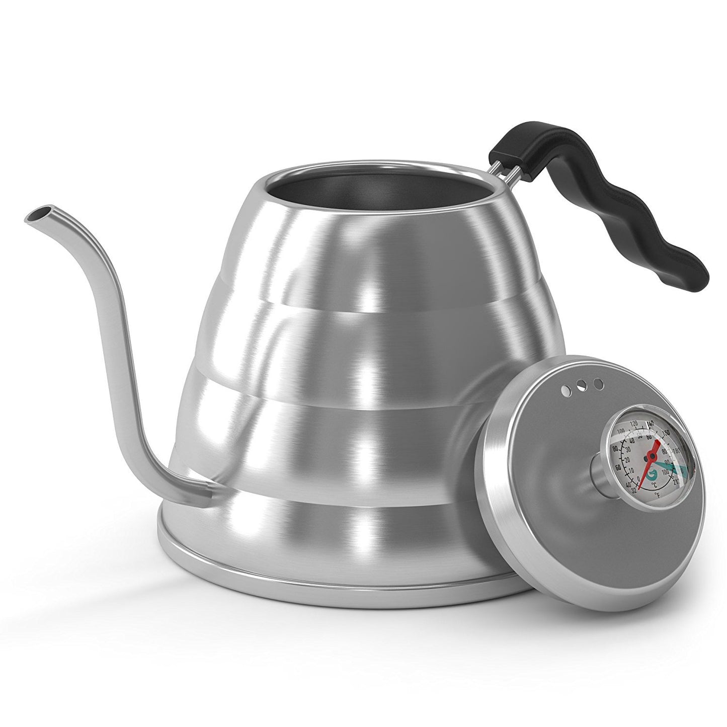 Coffee Gator Gooseneck Kettle – 1.2 Litre, Stainless-Steel Stovetop Kettles w/Precision Drip Spout & Built-in Thermometer