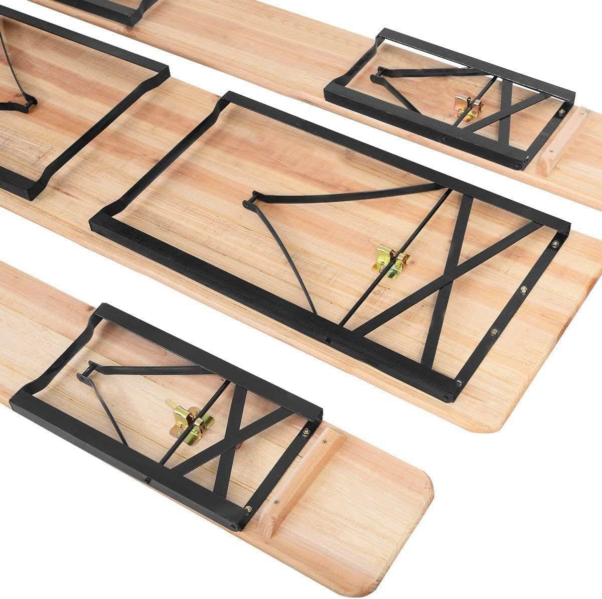 - FEFE Large 3 Piece Wooden Folding Picnic Beer Table -