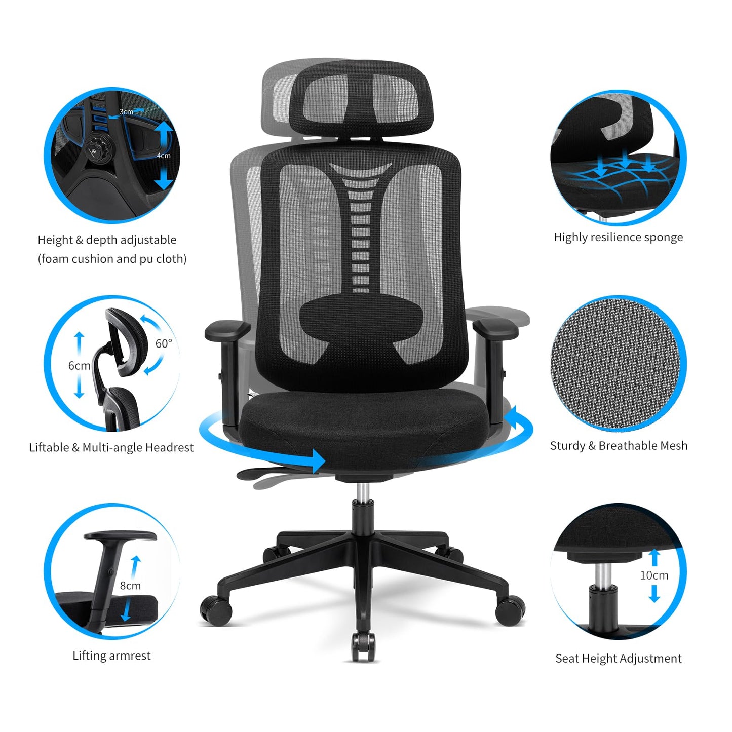 - Magic Life Ergonomic Office Chair | 4 Gear Adjustable Home Desk Chair -