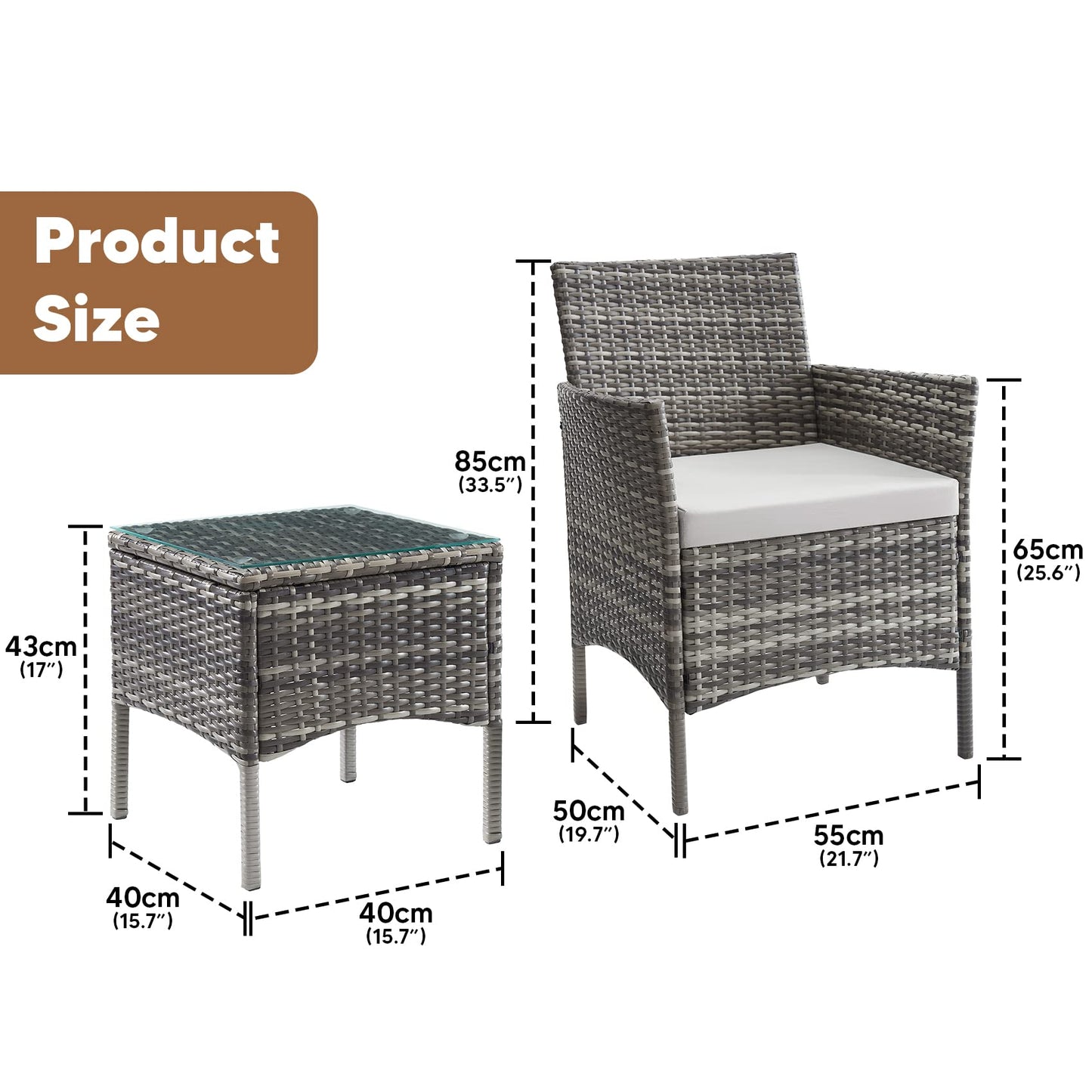 - TMEE Rattan Garden Outdoor Furniture Set Gray | 3 Pieces Patio Conversation Sets -