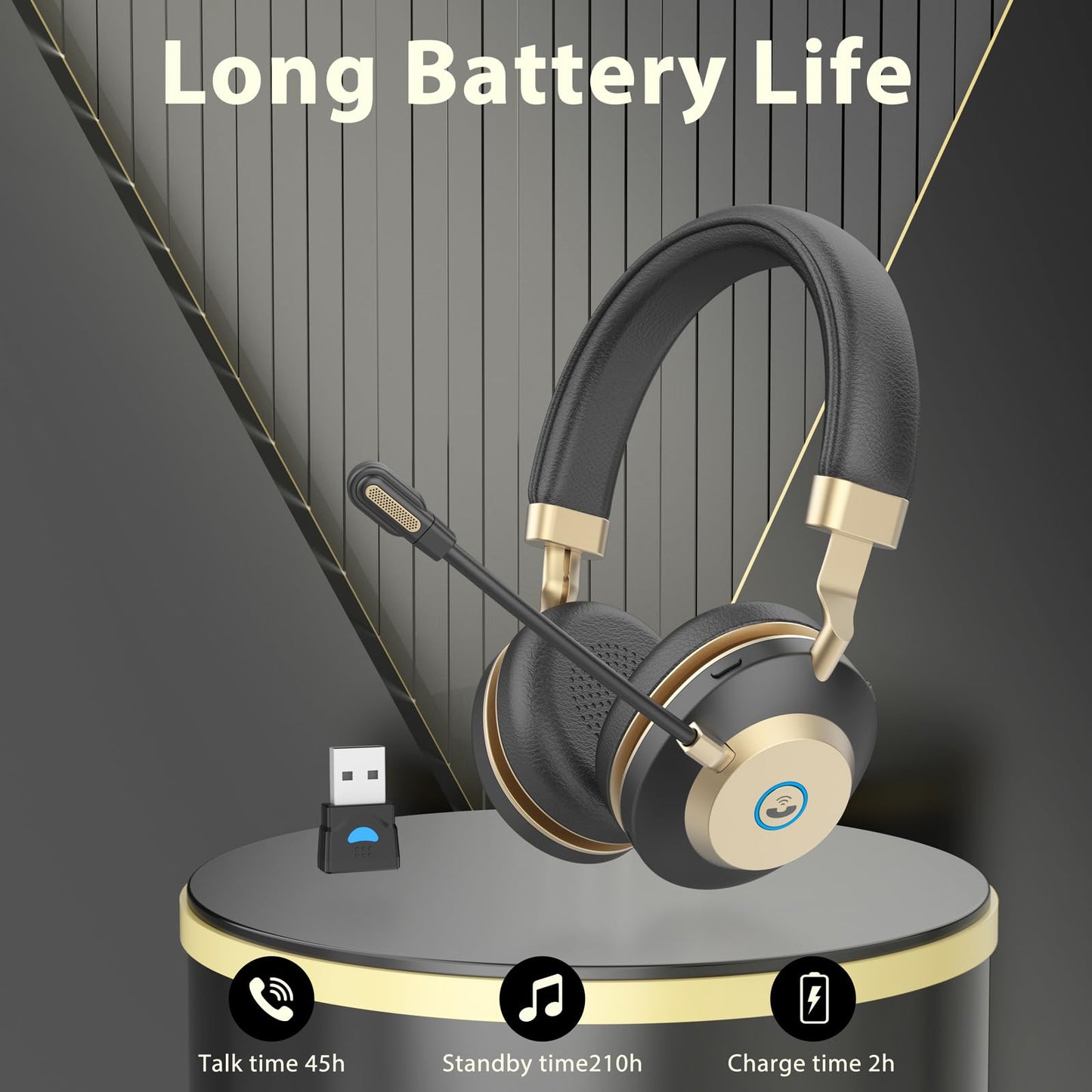 - Earbay Wireless Headset | Headphones with Microphone Noise Canceling | 45H Work Time | V5.3 Bluetooth Headset with Mic Mute & USB Dongle -