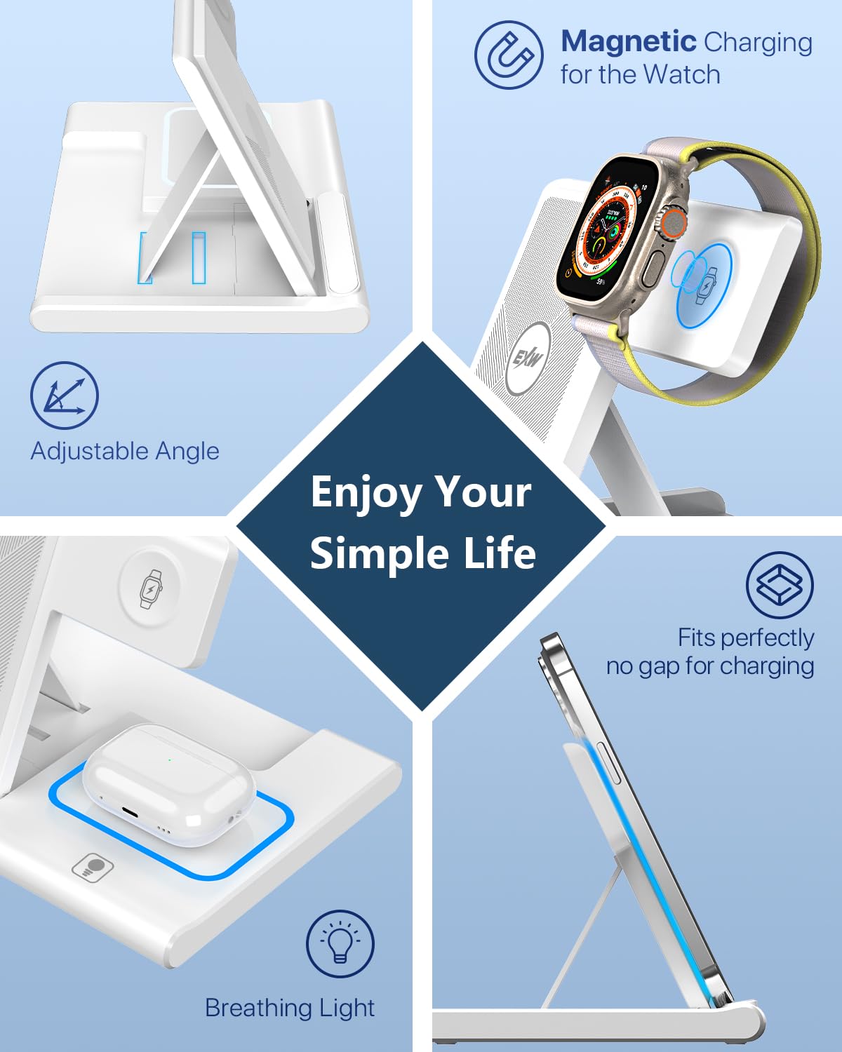 - Wireless Charger,Foldable 3 in 1 Wireless Charger Stand